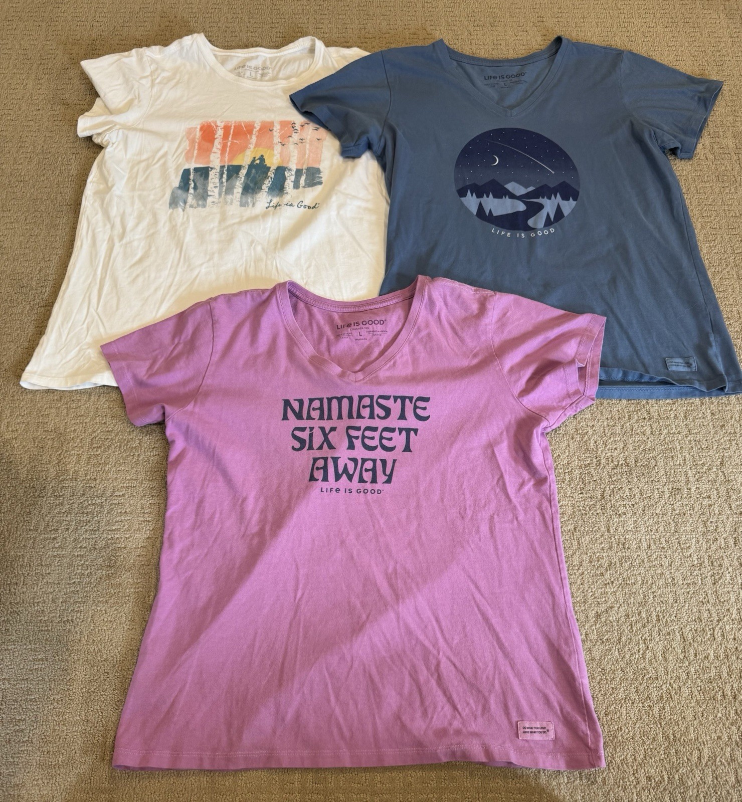 Lot of 3 Women’s Life Is Good T Shirts- LARGE See Pics for Details