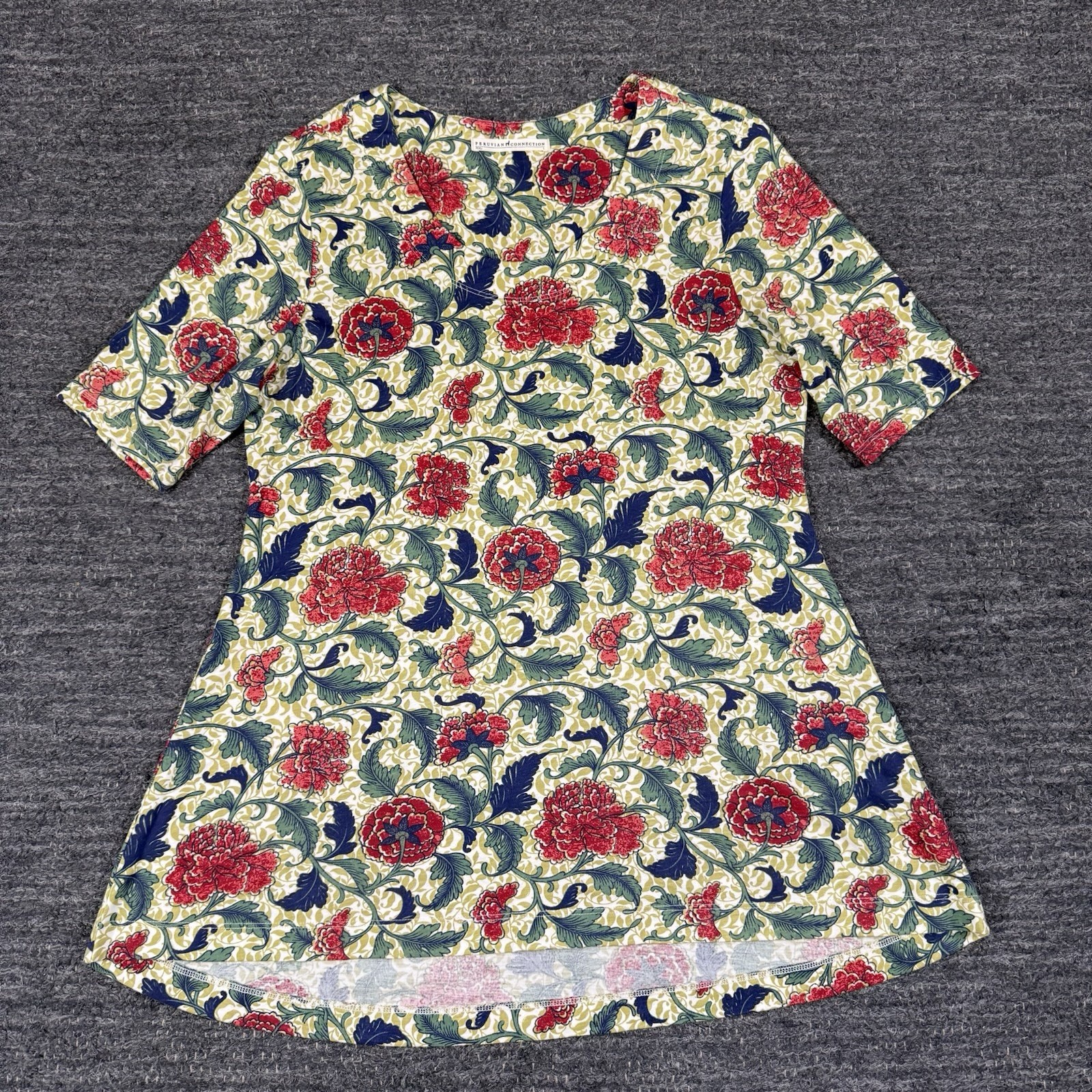 Peruvian Connection Exbury Tunic Top Women Large Floral Pima Cotton Jersey Knit
