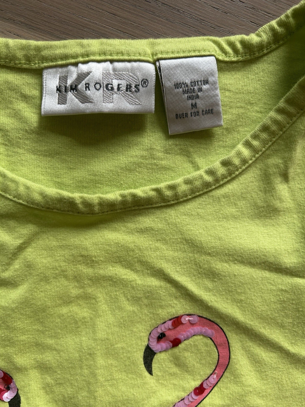 Vintage Kim Rogers Cotton Tank With Sequined Flamingoes (M)