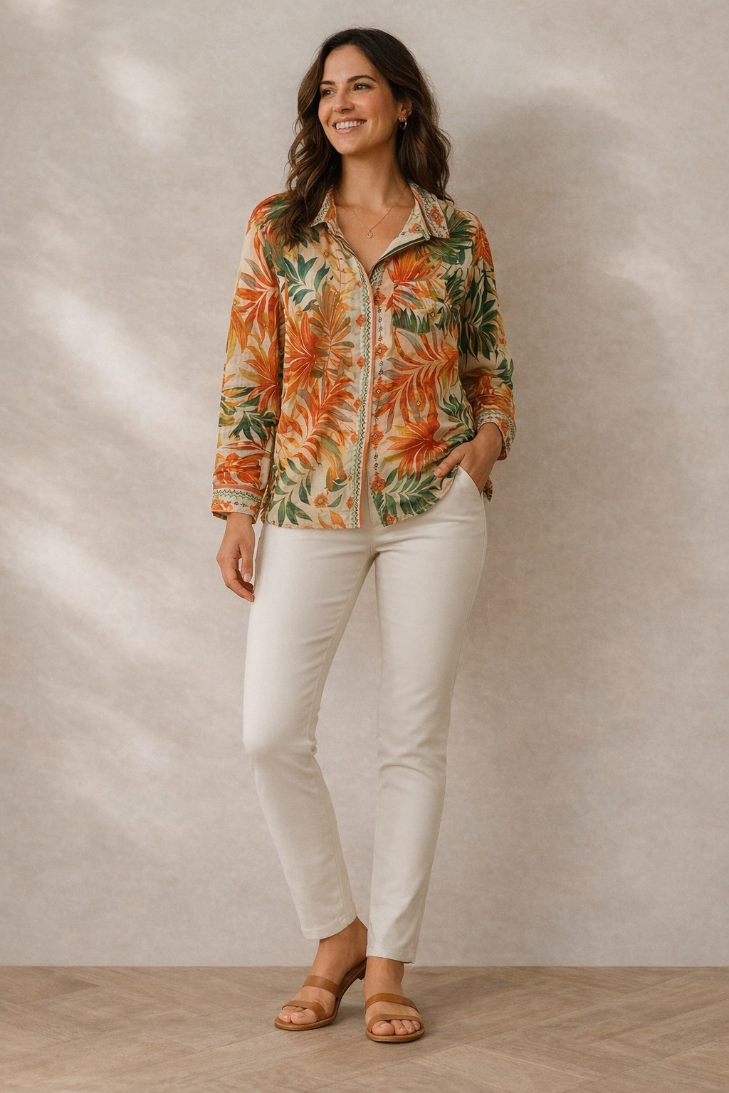 Calypso St. Barth Lightweight Tropical Print Button-up shirt top size XL Resort