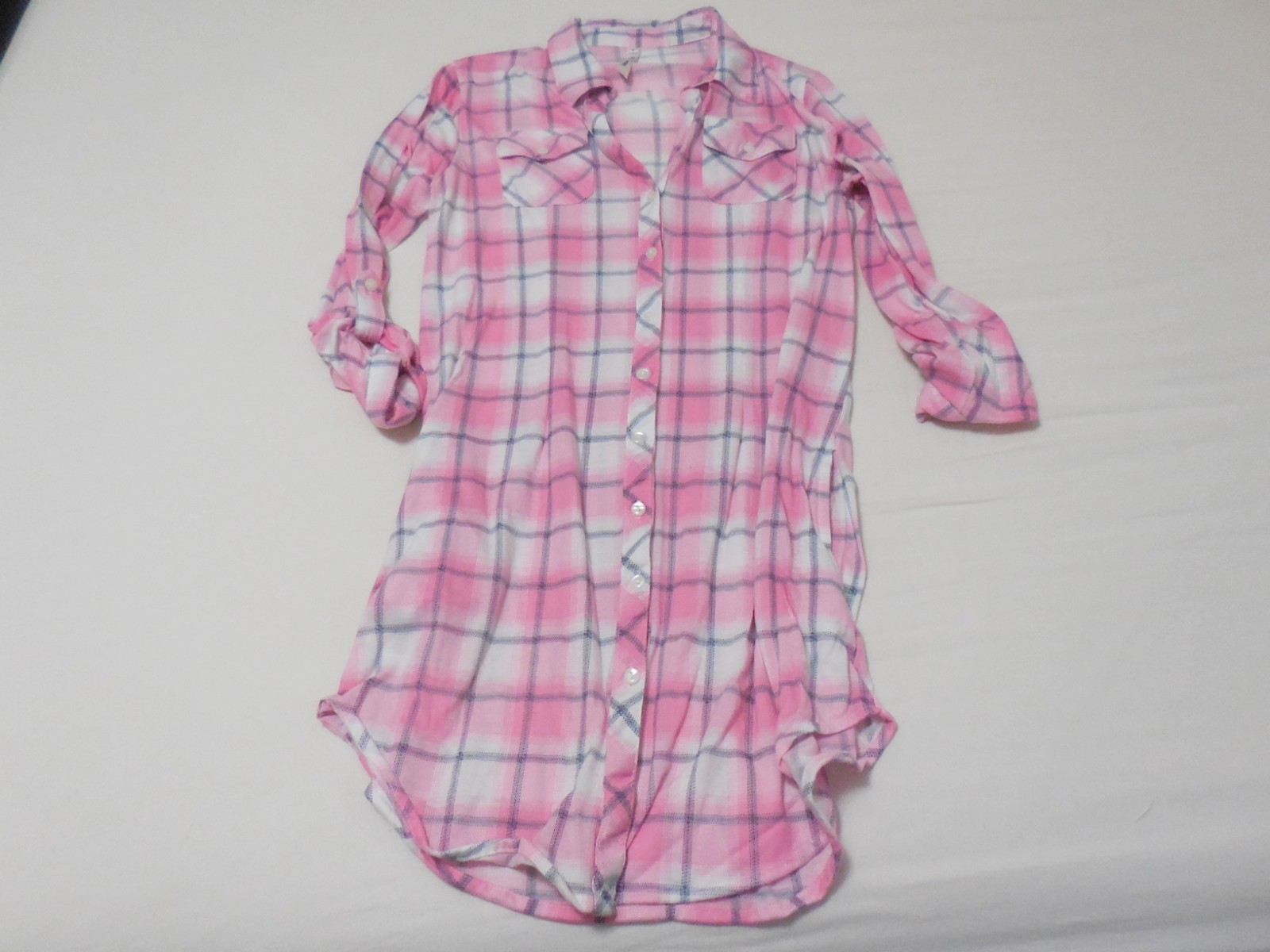 Size S, Ladies Plaid Tunic in Pink, White & Black, Mid Thigh Length