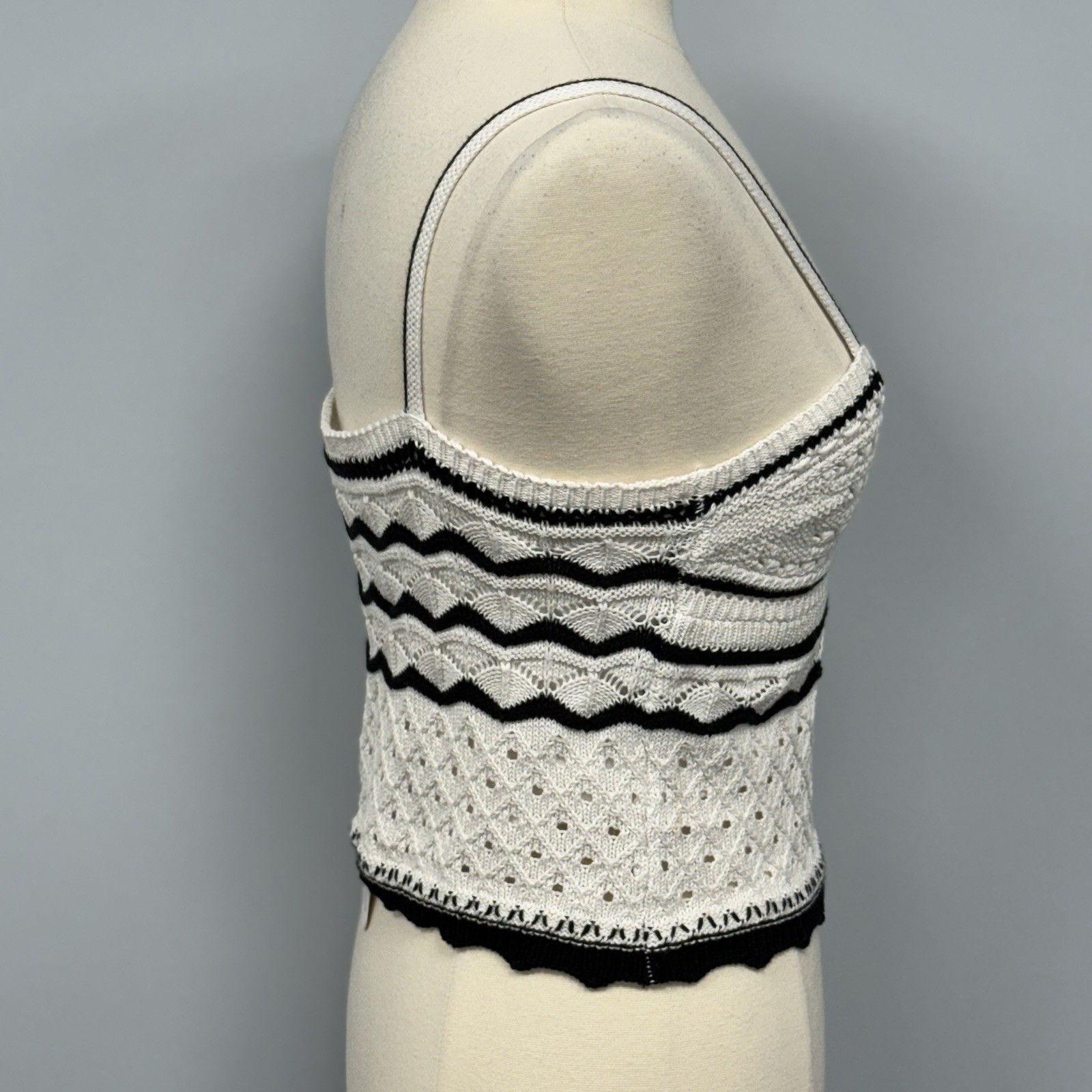 Olive + Oak Crochet Pointelle Knit Tank Top L Ivory Black Festival New w/Defect