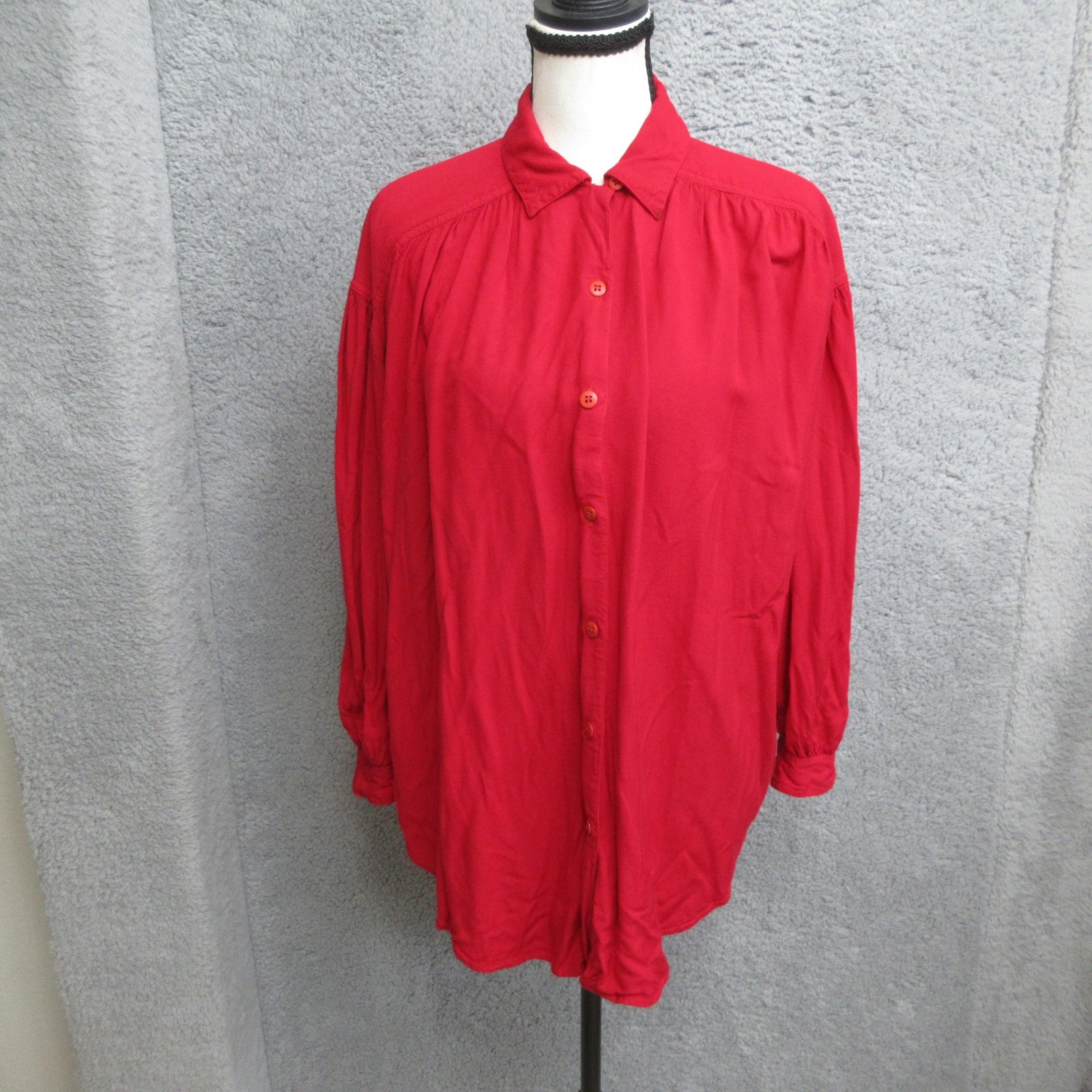 Vintage 90s Huntington Ridge 100% Rayon Shirt Women Red Pleated Soft Drape Work