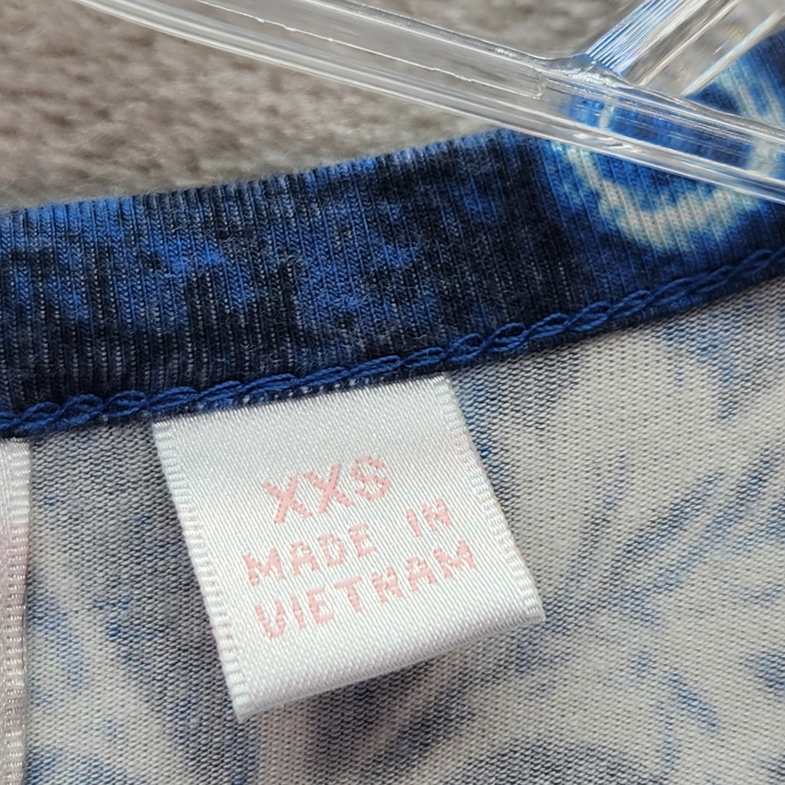Belle Kim Gravel XXS Indigo Free Spirit Floral Tie Dye Border Trim Top A695485