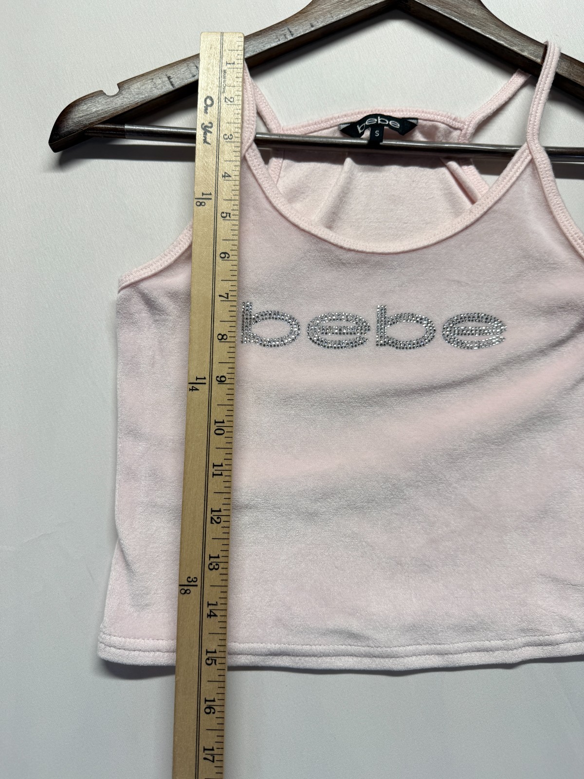 Bebe Cropped Tank Top Womens Small Pastel Pink Embellished Rhinestone Stretch