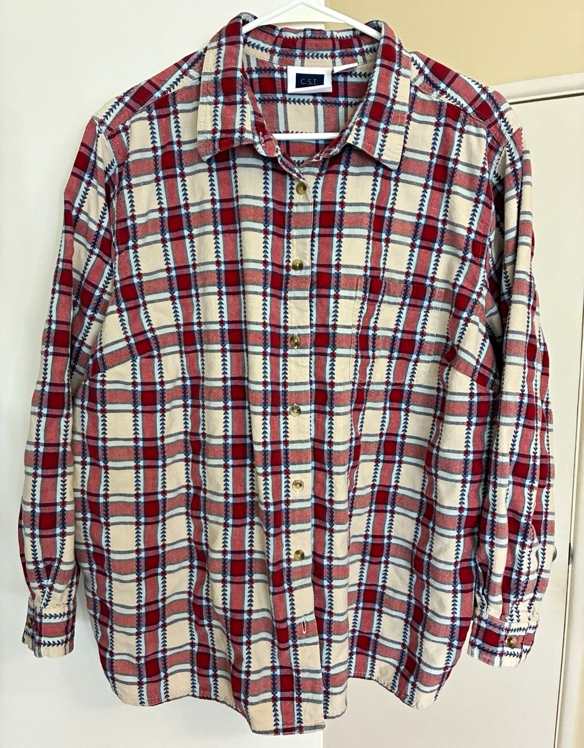 C.S.T. Sport Women’s Country Plaid Cotton Long Sleeve Button-Up Shirt Red 24W