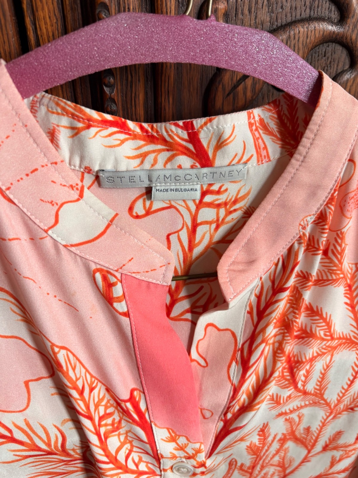 RARE $675 Stella McCartney Coral Pink Alana Silk Blouse Buttondown Top Size 36