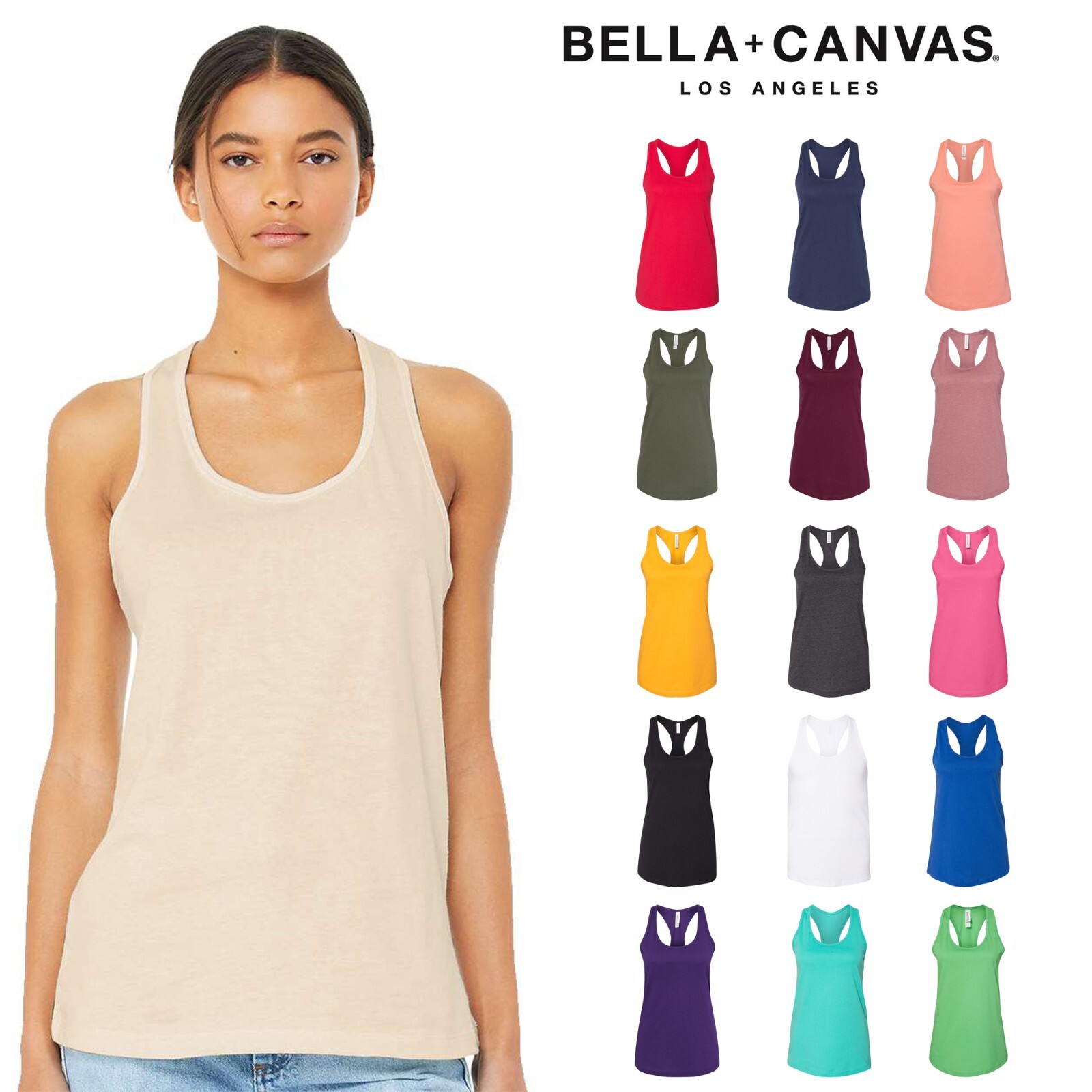 BELLA + CANVAS Women’s Jersey Racerback Tank Top Shirt Relaxed Fit 6008