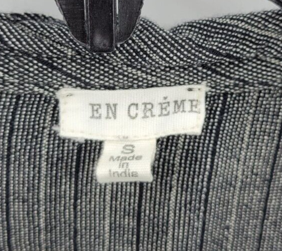 En Creme Anthropologie Top Womens Small Gray Black Strope 3/4 Sleeve Mock Wrap