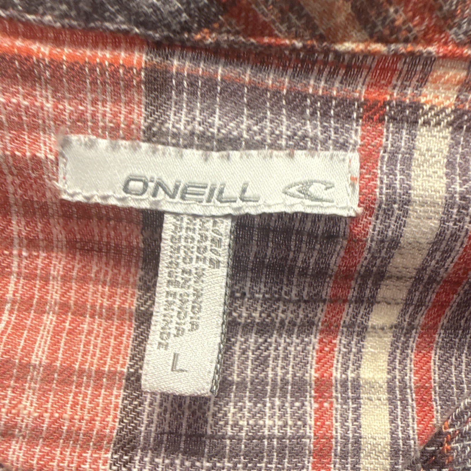O’Neill Women’s Orange Gray Plaid Button-Up Shirt Long Sleeve Collared L
