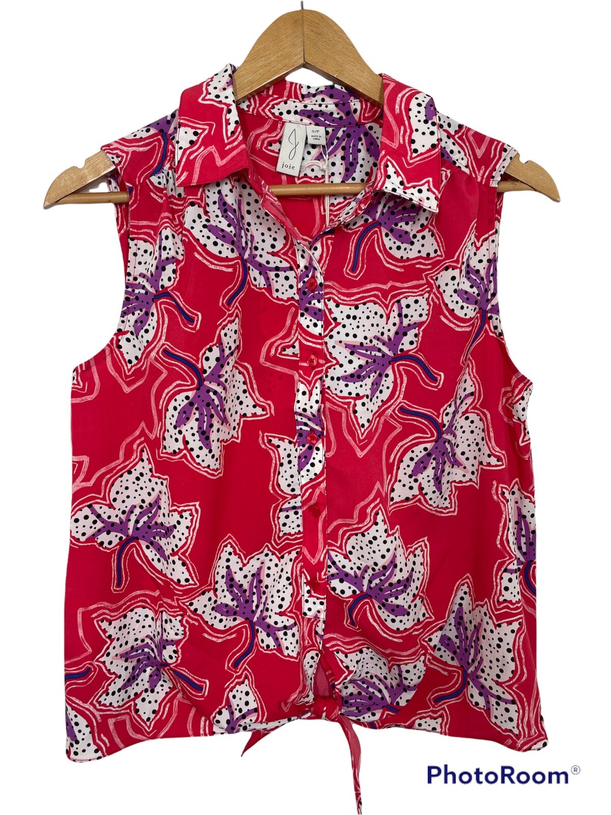 Joie Women’s Button Down Tie Front Sleeveless Blouse Floral Print Red Sz Small