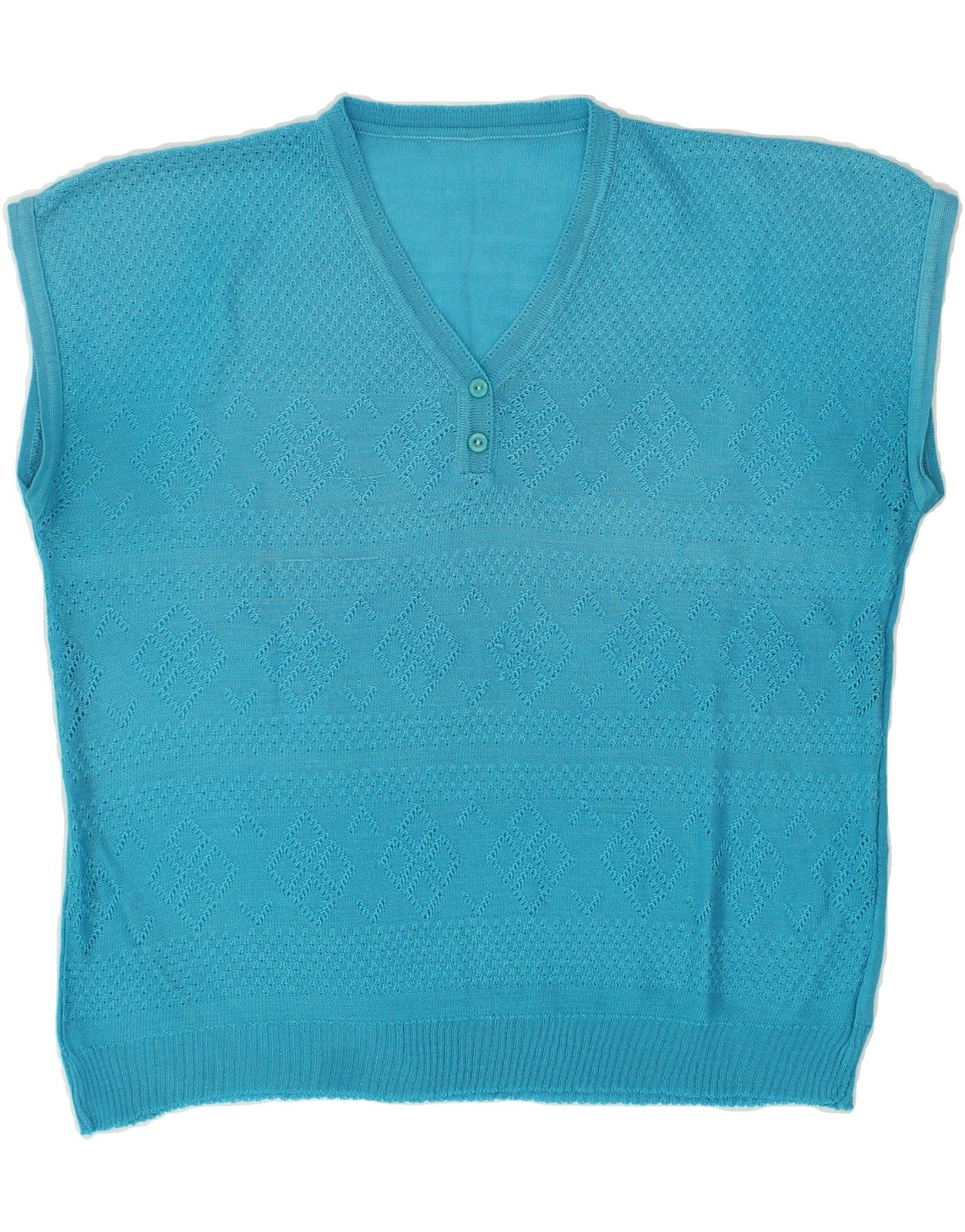 VINTAGE Womens Sleeveless Blouse Top UK 16 Large Blue Argyle/Diamond QY07