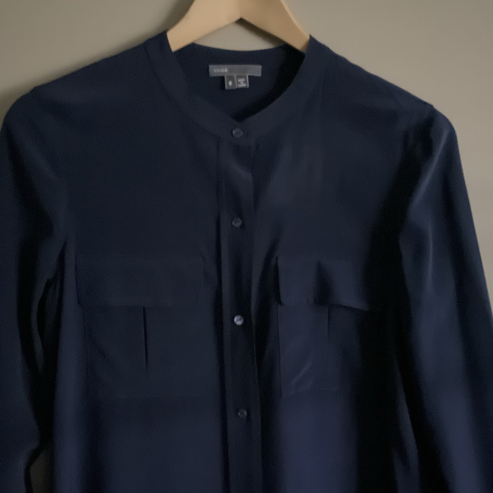 VINCE. Silk Tunic Blouse size 6 W/Pockets **Discoloration Left Front See Pics***