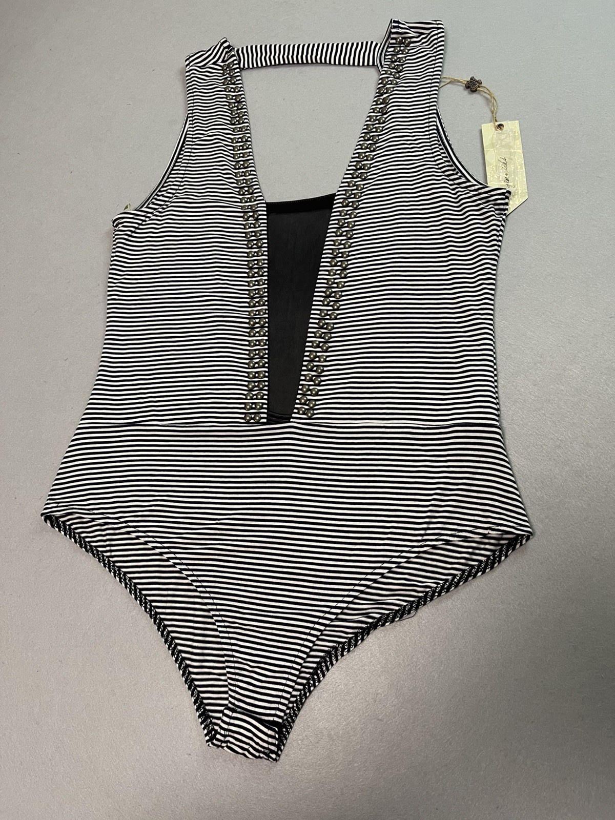 Gimmicks By BKE size Medium Bodysuit EUC Open Back Sheer Front