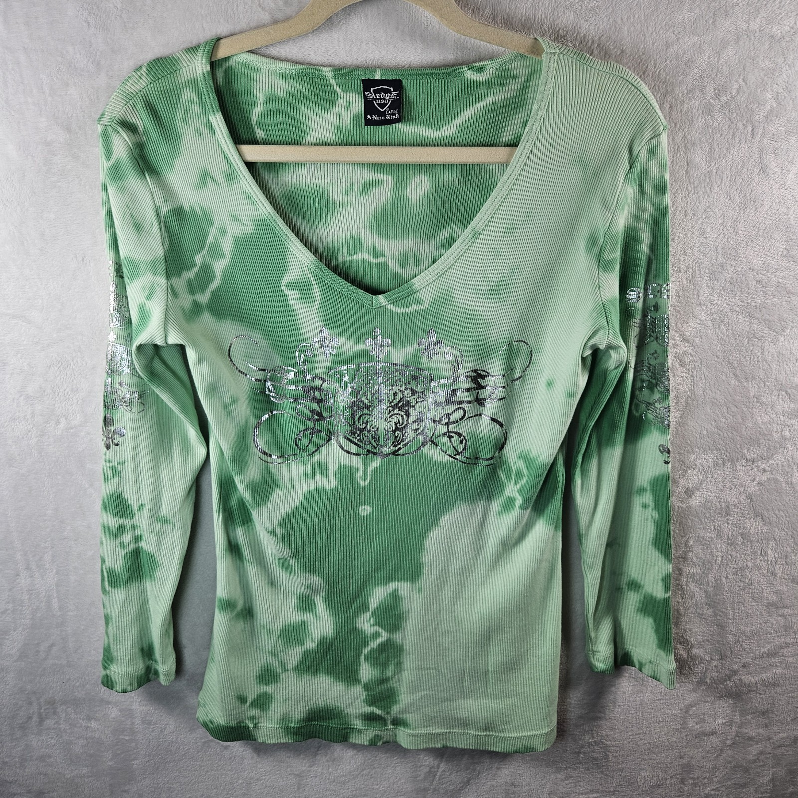 Vintage Y2K Sledge Top Womens Large Green Cyber Grunge Goth Ribbed Biker