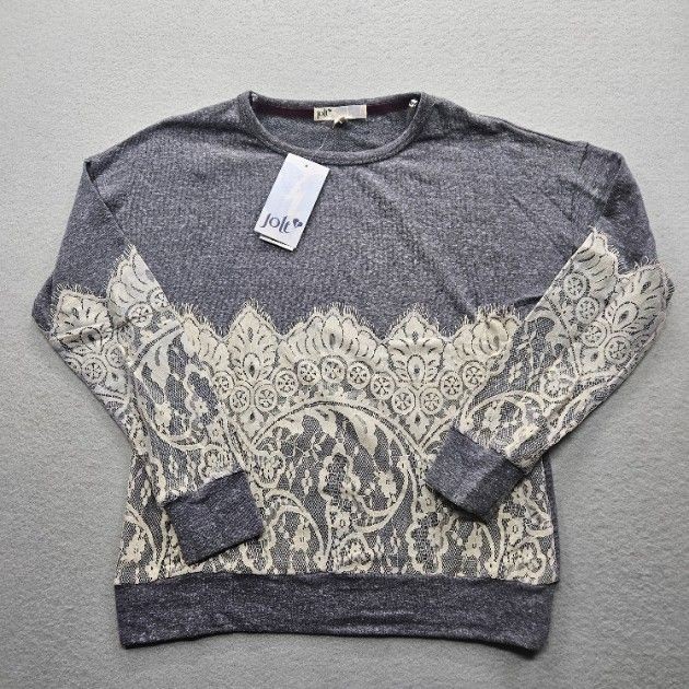 Jolt Women Size Small Gray Cream Lace Long Sleeve Top NWT