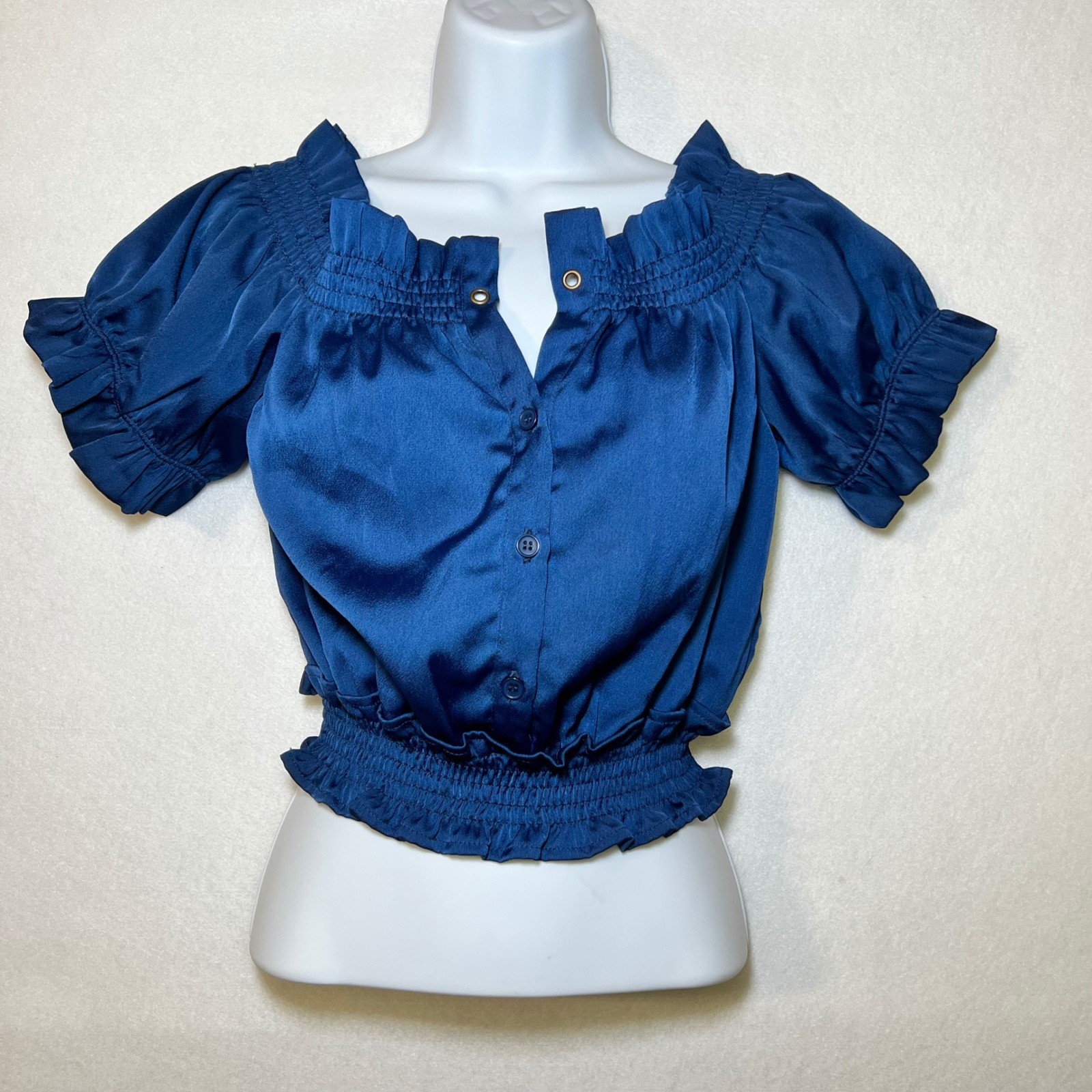 Romeo + Juliet Couture Whimsigoth Peasant Gothic Estate Blue Smocked Crop Top S