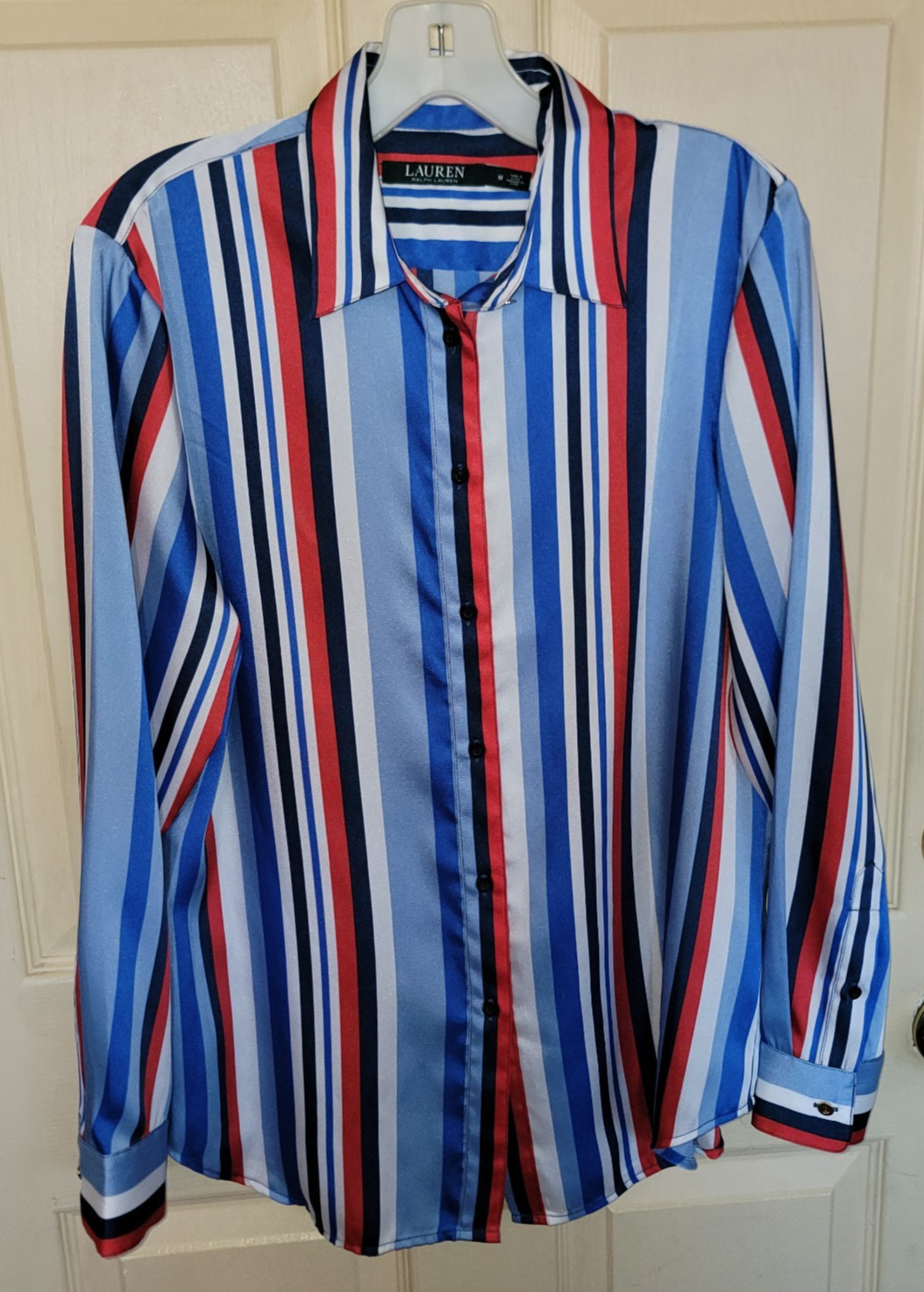 Ralph Lauren Green Label Red White Blue Striped Long Sleeve Size Medium Med