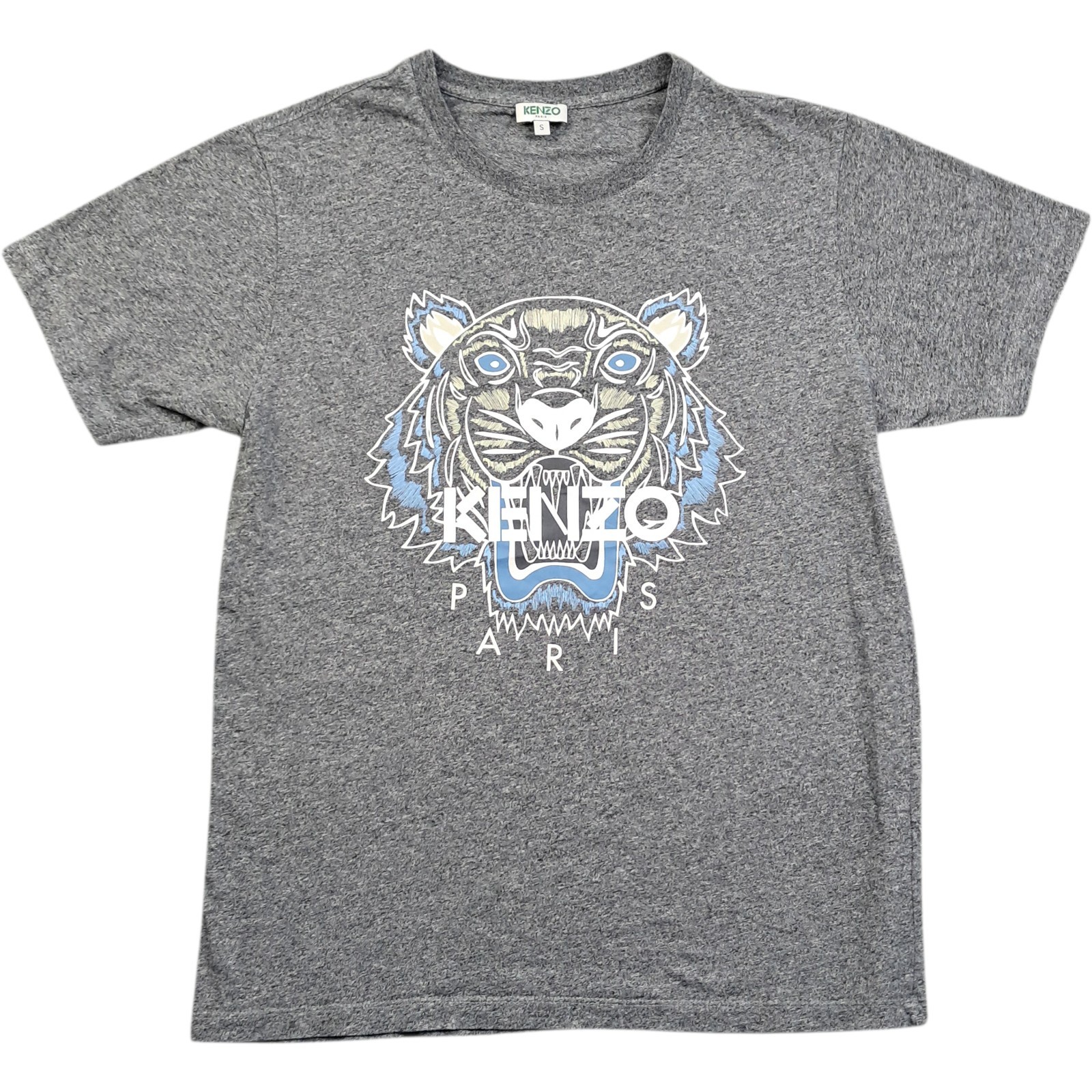 Kenzo T Shirt Small Women Grey Cotton Casual Tiger Designer Graphic Short Sleeve