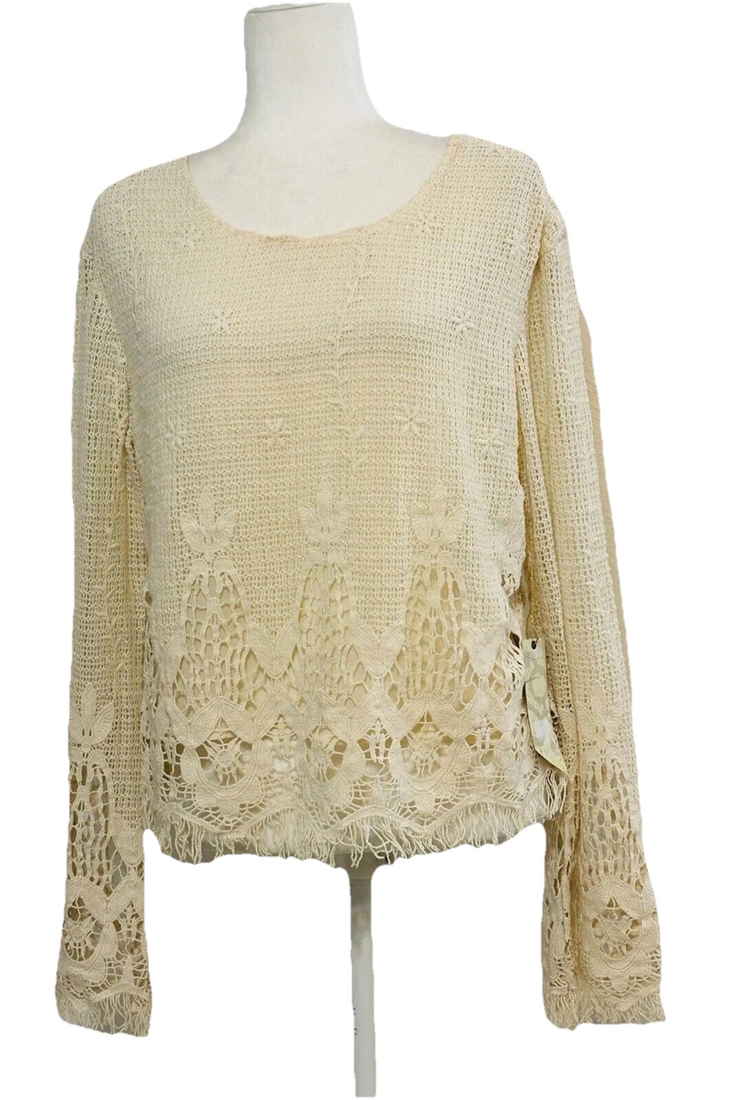 NWT GIMMICKS BY BKE Women Size M Lace Lined Long Sleeve Blouse Boho Cottage