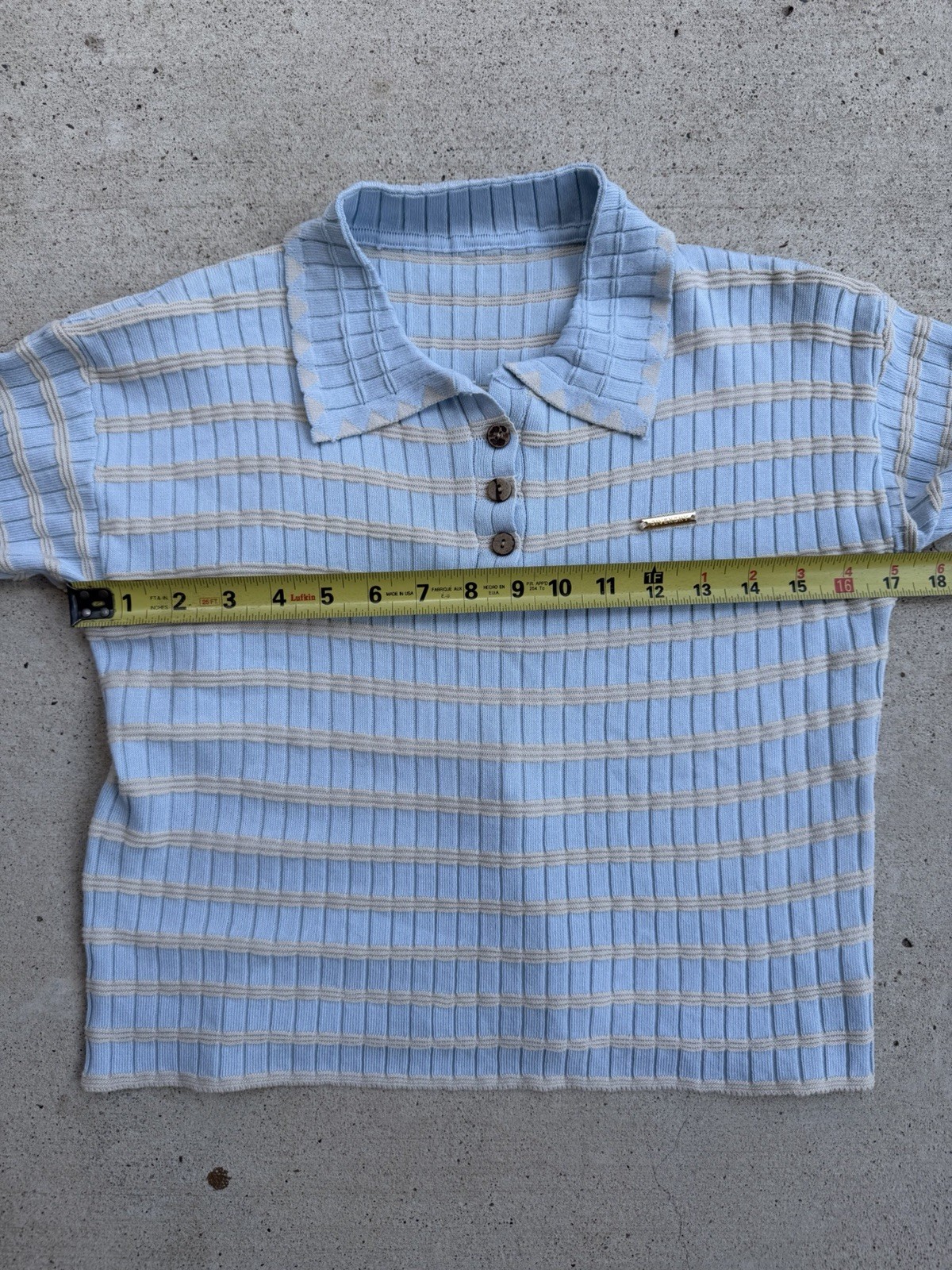 Givenchy Ribbed Knit Striped Polo Shirt Gold Logo Blue Cream Women’s XS S