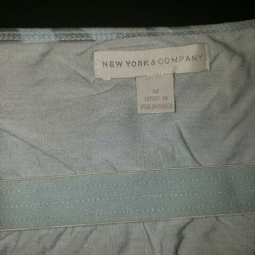 Women’s sz M New York & Co Blue Sheer Ruffle Tank Top Cami Built in Bra