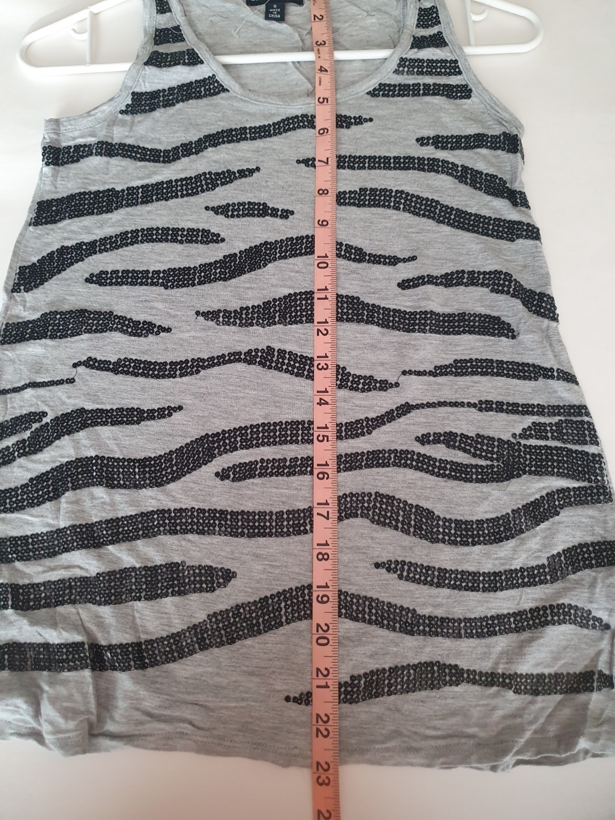 Cha Cha Vente Gray Black Zebra Sequin Tank Top Small Sleeveless