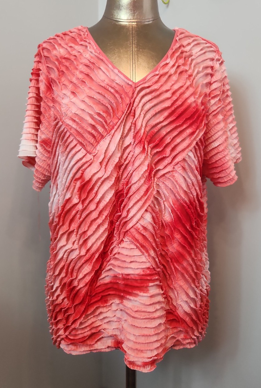 Notations Coral Layered Ruffled Top Womens Size 3X Chest 48 V-Neck SS 231-37601