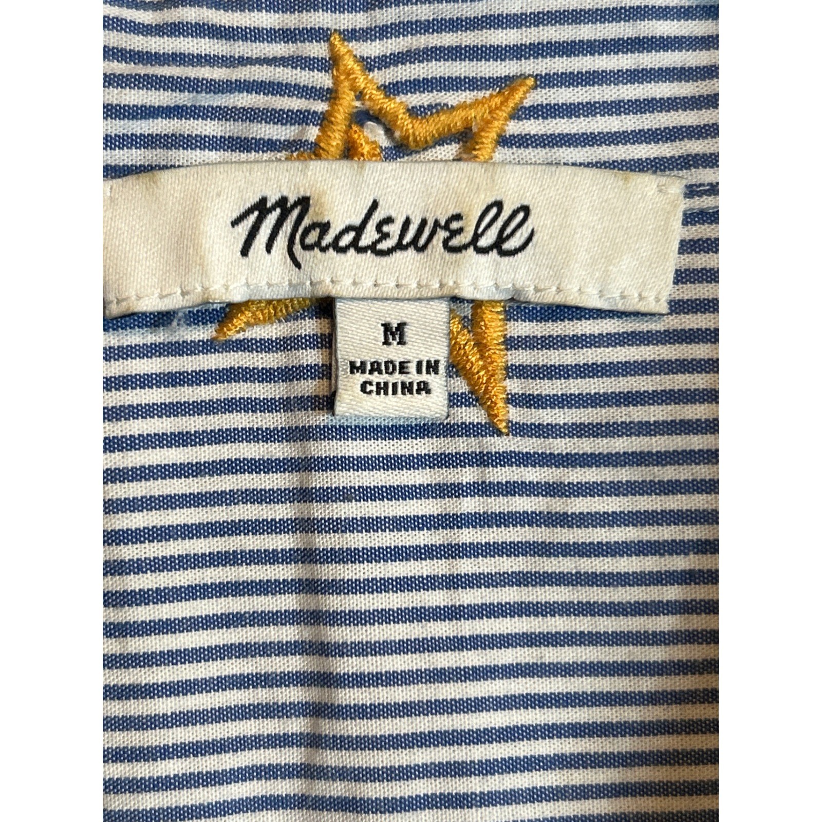 Madewell Womens Shirt Medium Striped Short Sleeve Star Embroidered Top