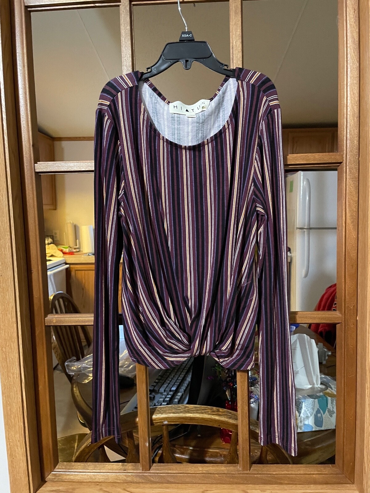 Hiatus Vertical Striped Knitted Top With Tucked/Gathered Detail In Front