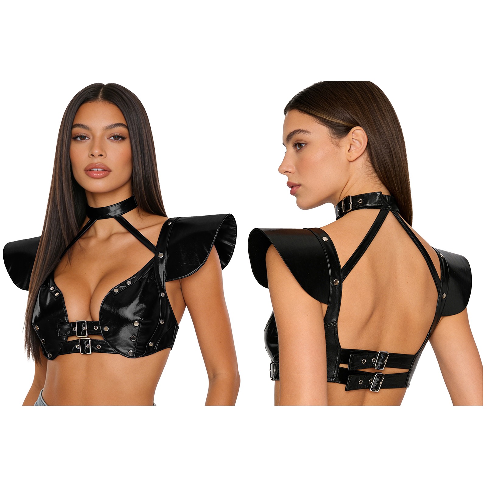 US Womens Bustier Birthday Vest Shoulder Tops Latex Nightwear Crop Clubwear