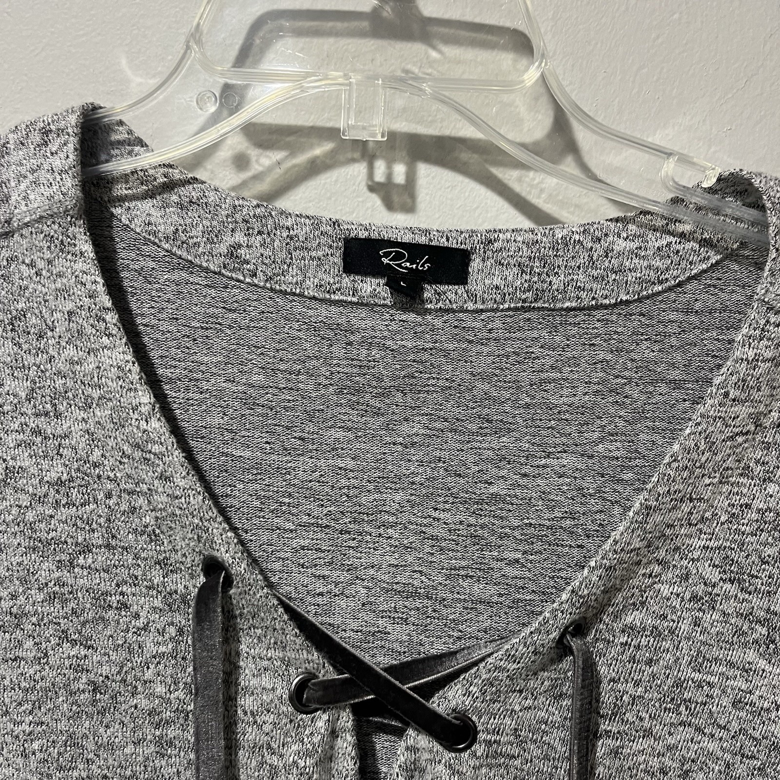 RAILS Leigh V-neck Velvet-ties Long-sleeve Top In Melange Gray Size Large Soft!