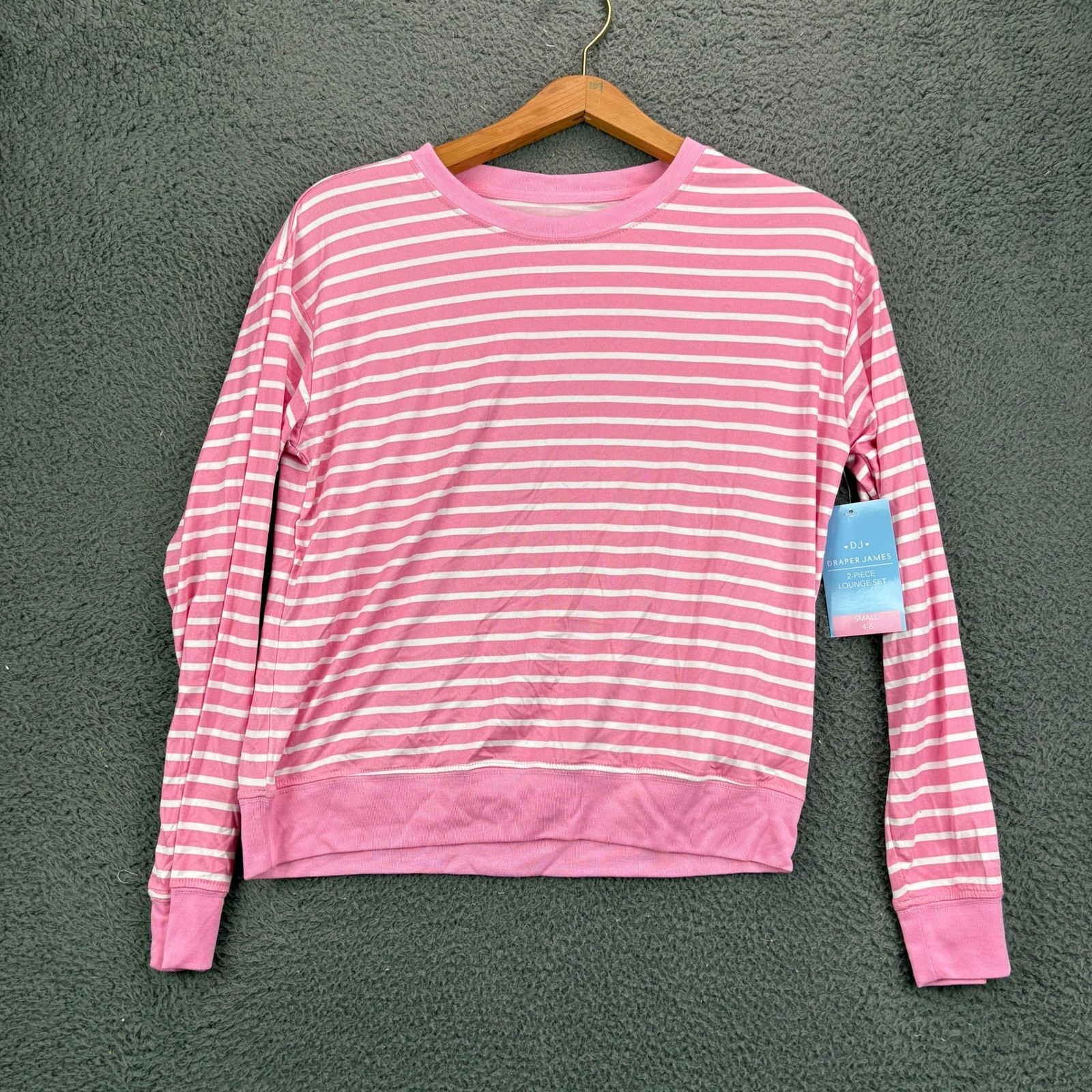 Draper James Pink White Striped Long Sleeve Lounge Top Small DJ Pajama Shirt NWT