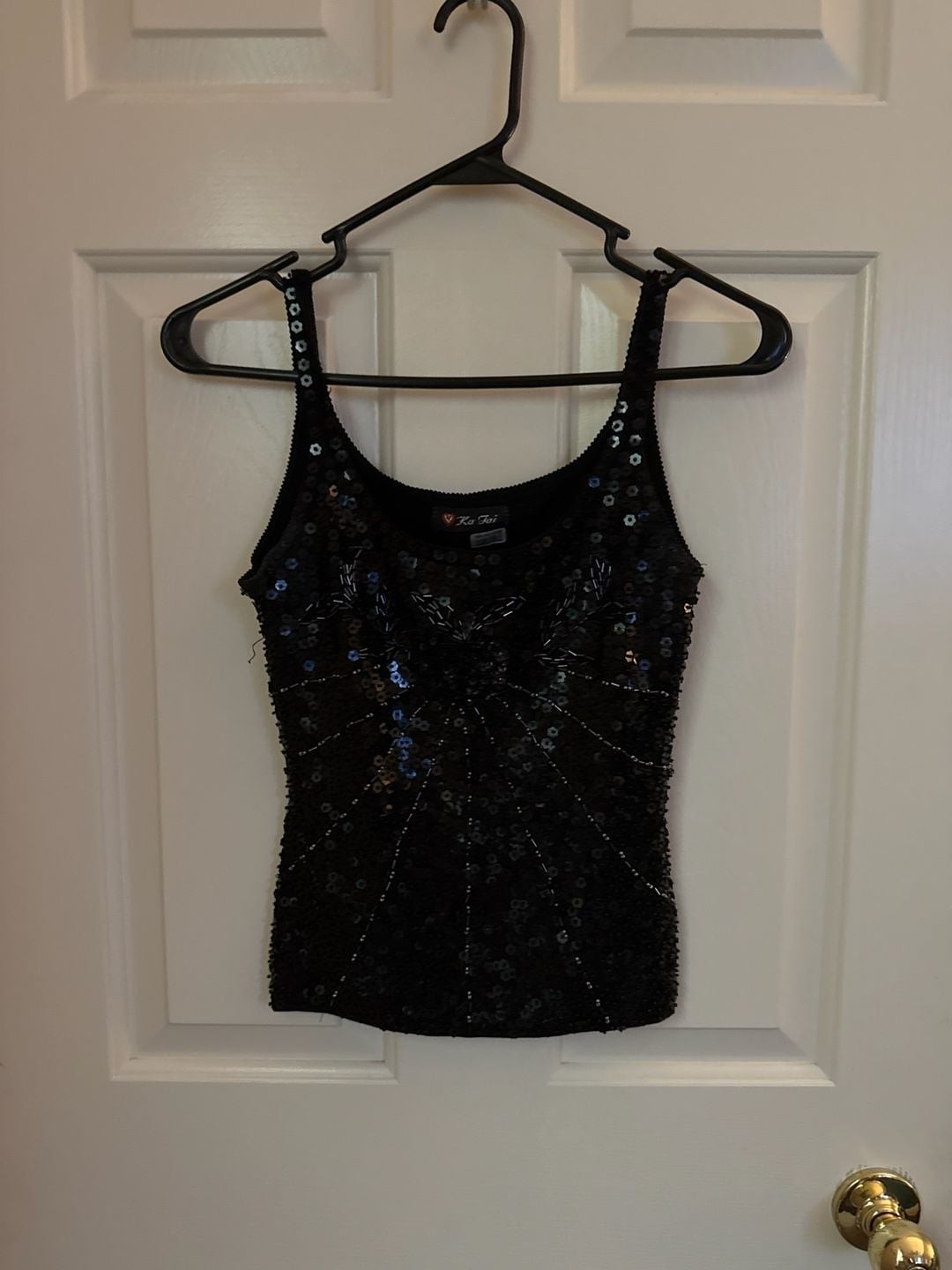 Ka Tai Vintage Y2K Black Sequined and Beaded Tank Top