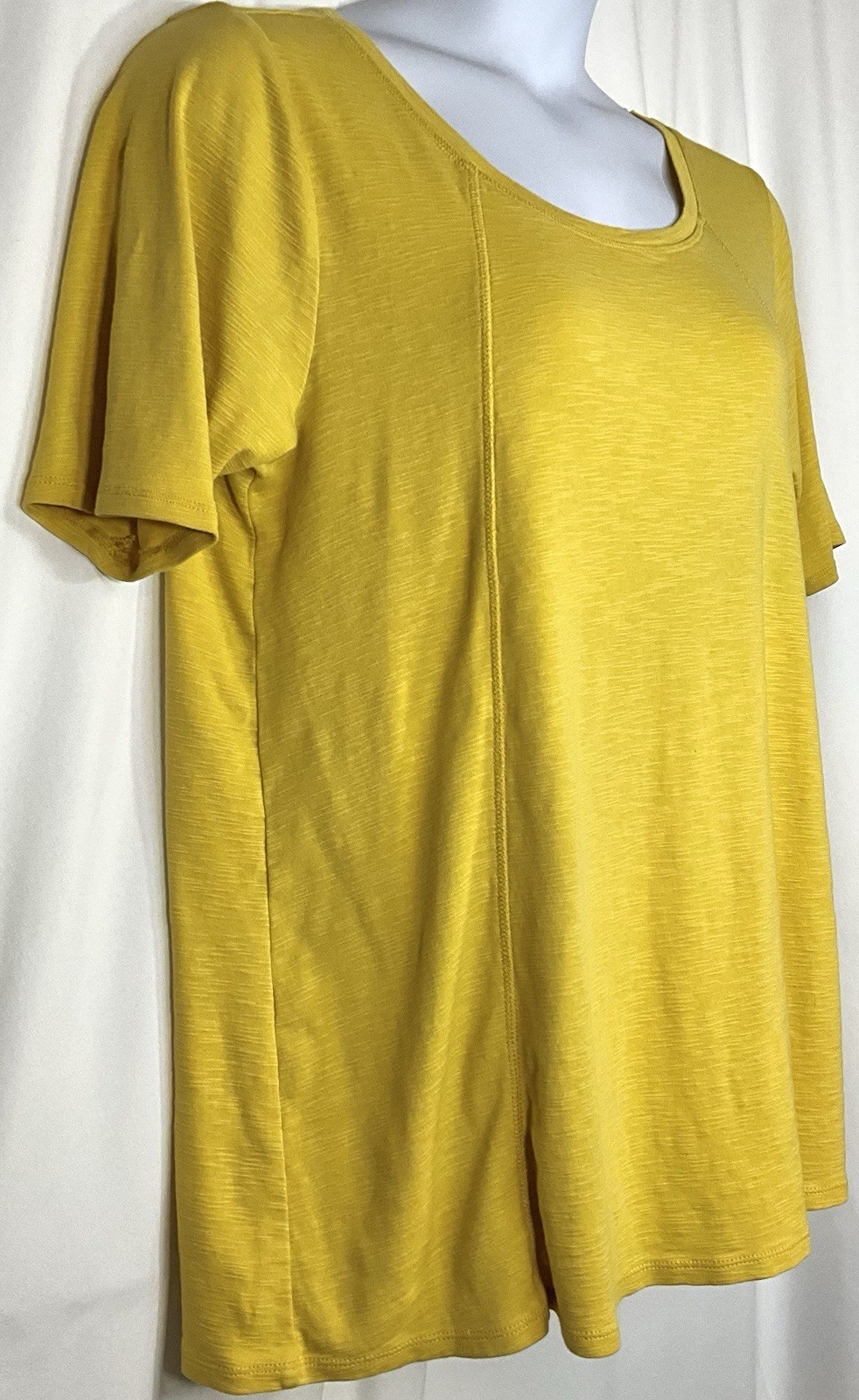J. Jill Pima Seamed Elbow Sleeve Tunic Sz Lg Yellow Easy Care EUC
