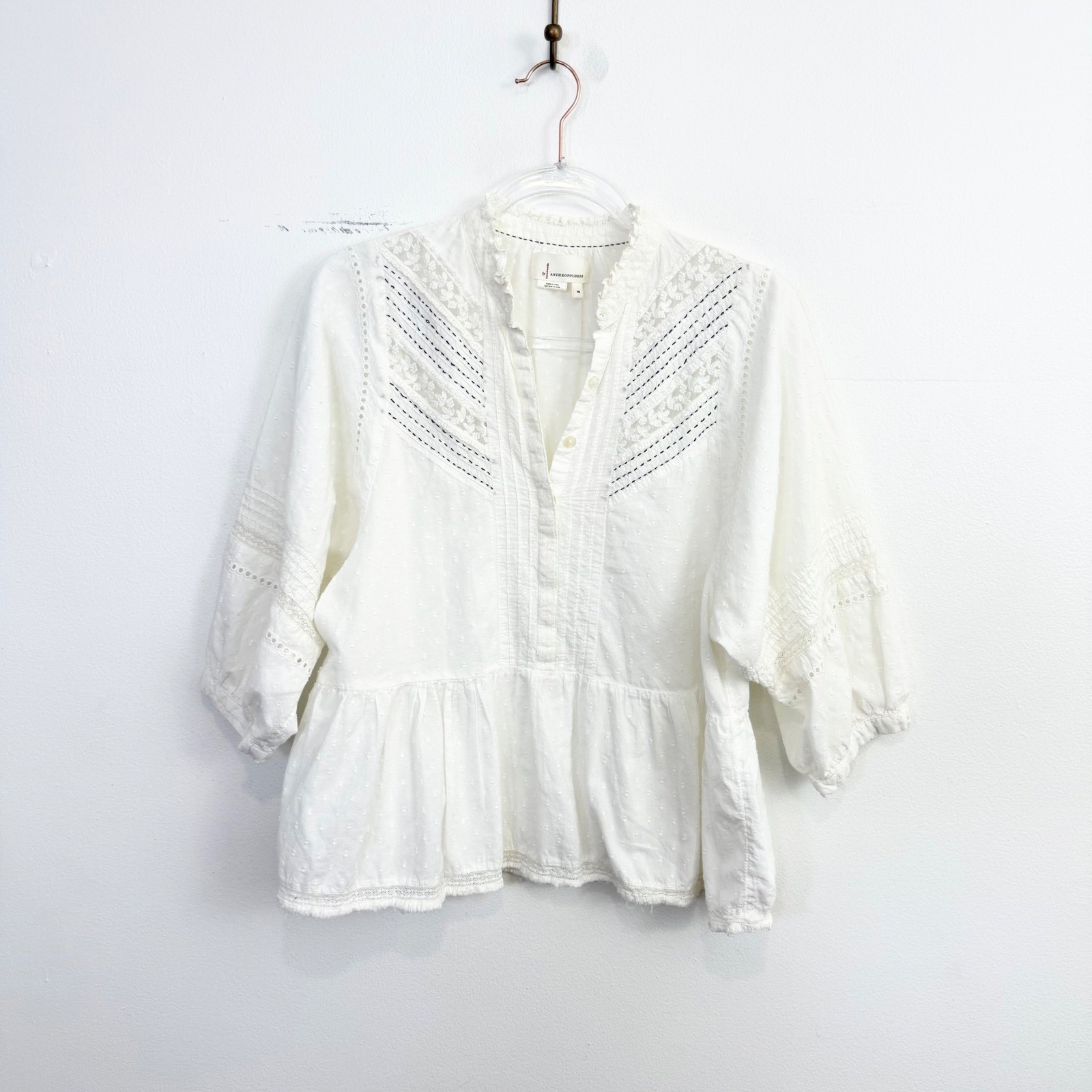 Anthropologie Vicenza Lace Babydoll Tunic Blouse White Small