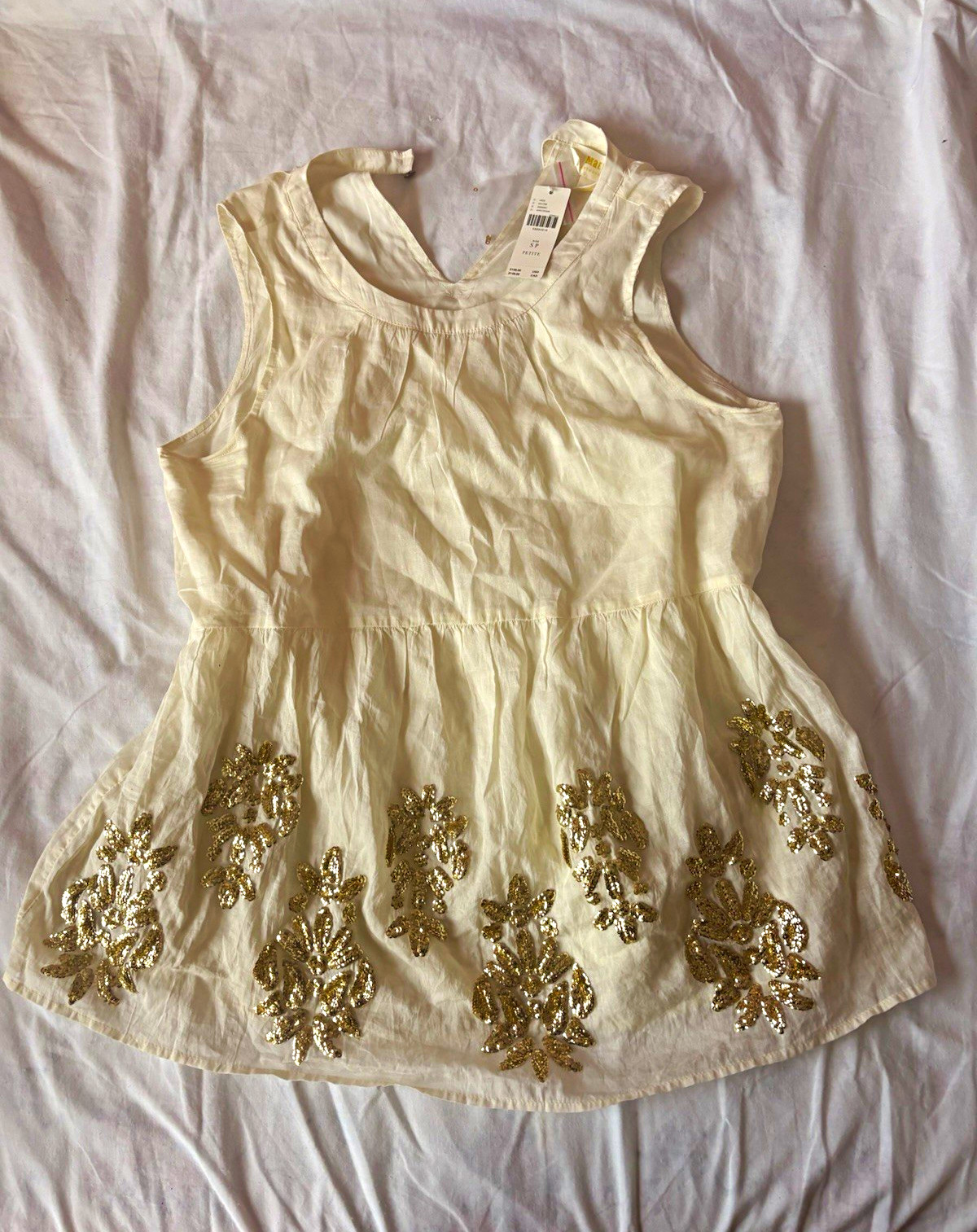 Anthropologie Maeve cream & gold floral embroidered babbydoll blouse