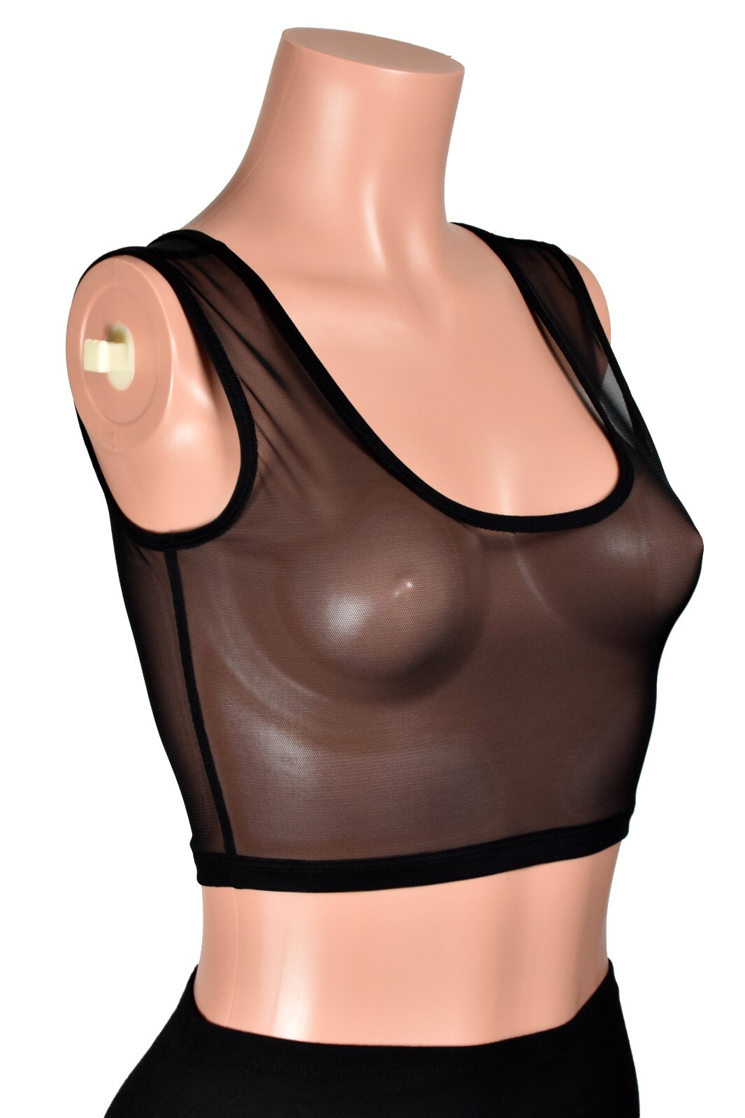 Black Mesh Cropped Tank Top XS to 3XL plus size stretch sheer see through shirt