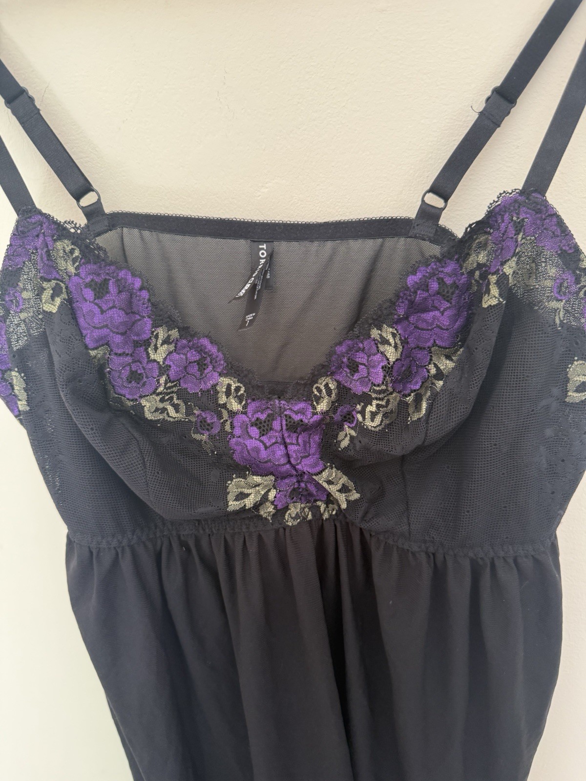 Torrid Curve Black & Purple Floral Embroidered Babydoll Cami Size 1 / UK 18-20