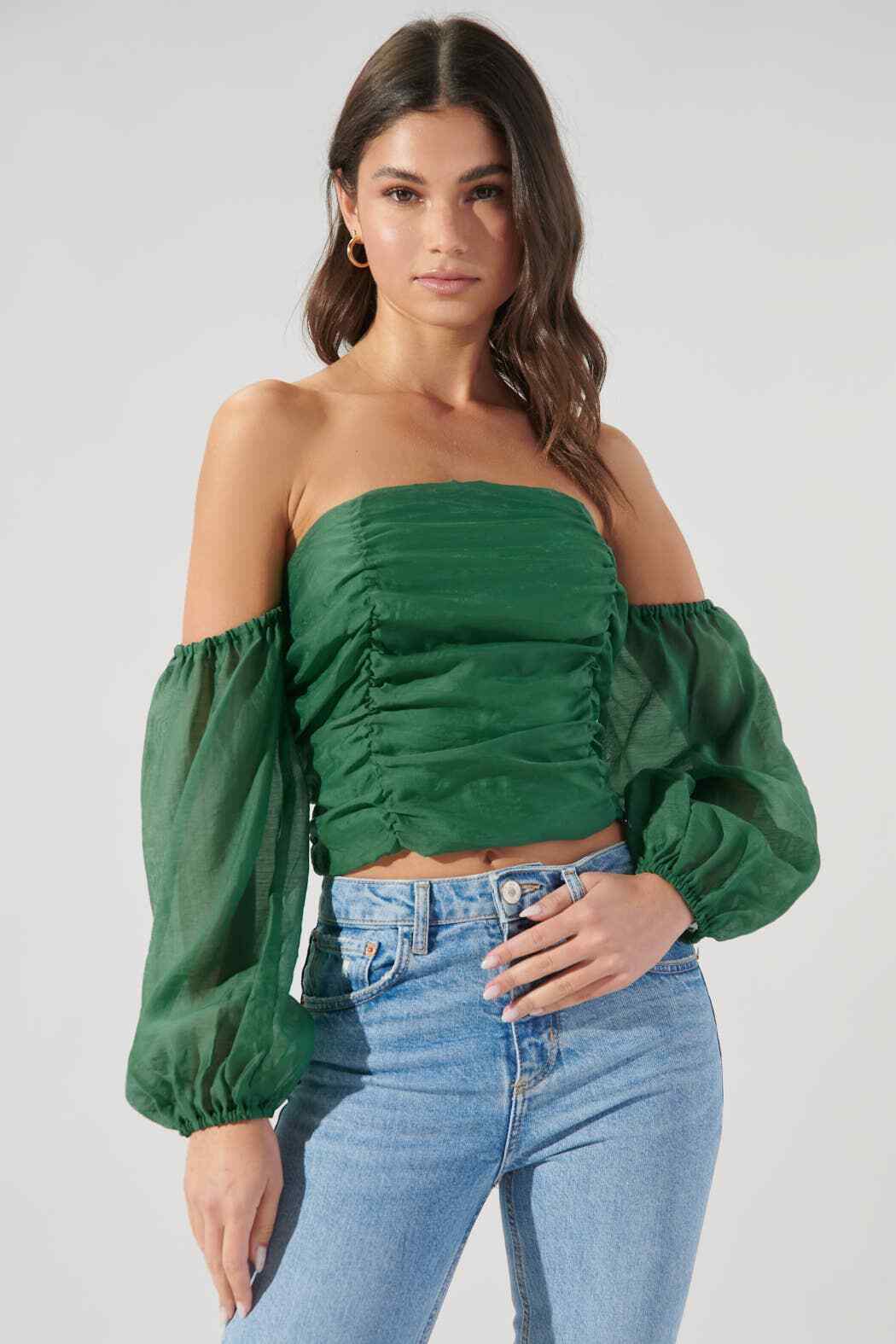 Sugarlips Dreya Ruched Off the Shoulder Green Top