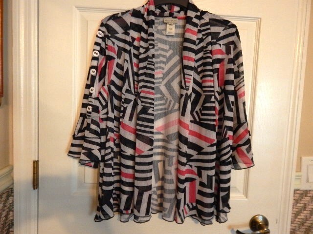 Multiples Open Front Print Mesh Cardigan Top (PM)