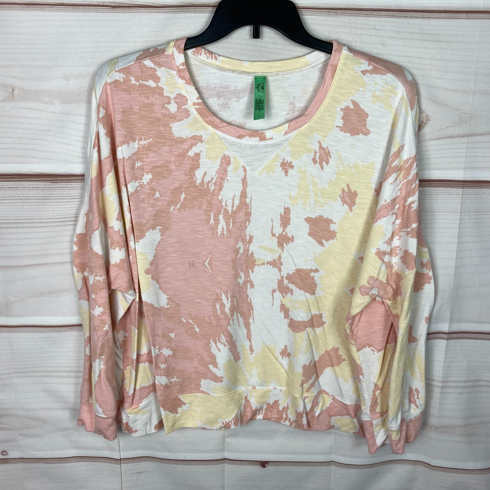 Honeydew Top Women L Pink Yellow Tie Dye T-Shirt Knit Lounge Round Neck Pullover