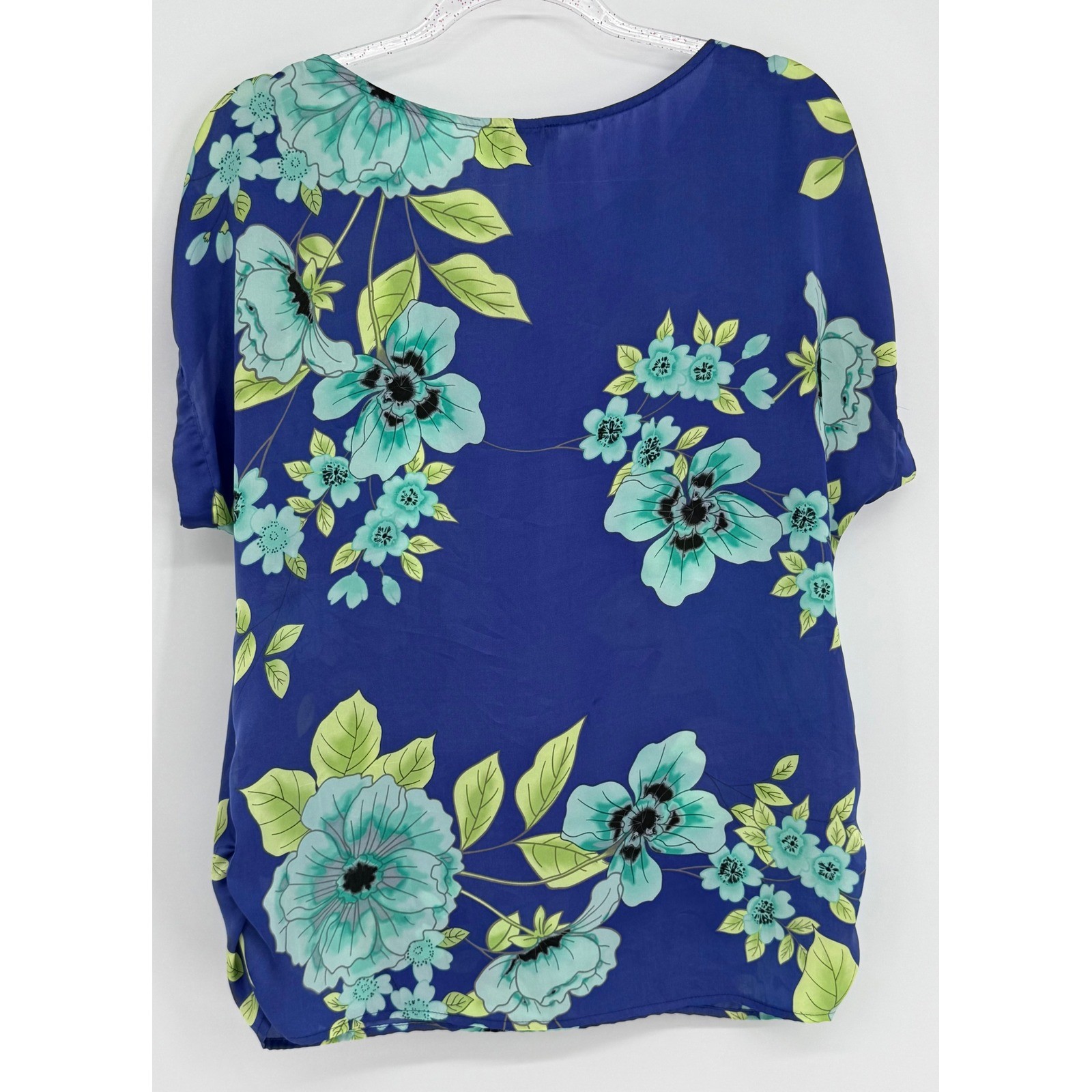 Nue Options Womens Blue Floral Split Sleeve Scoop Neck Blouse Top Sz S