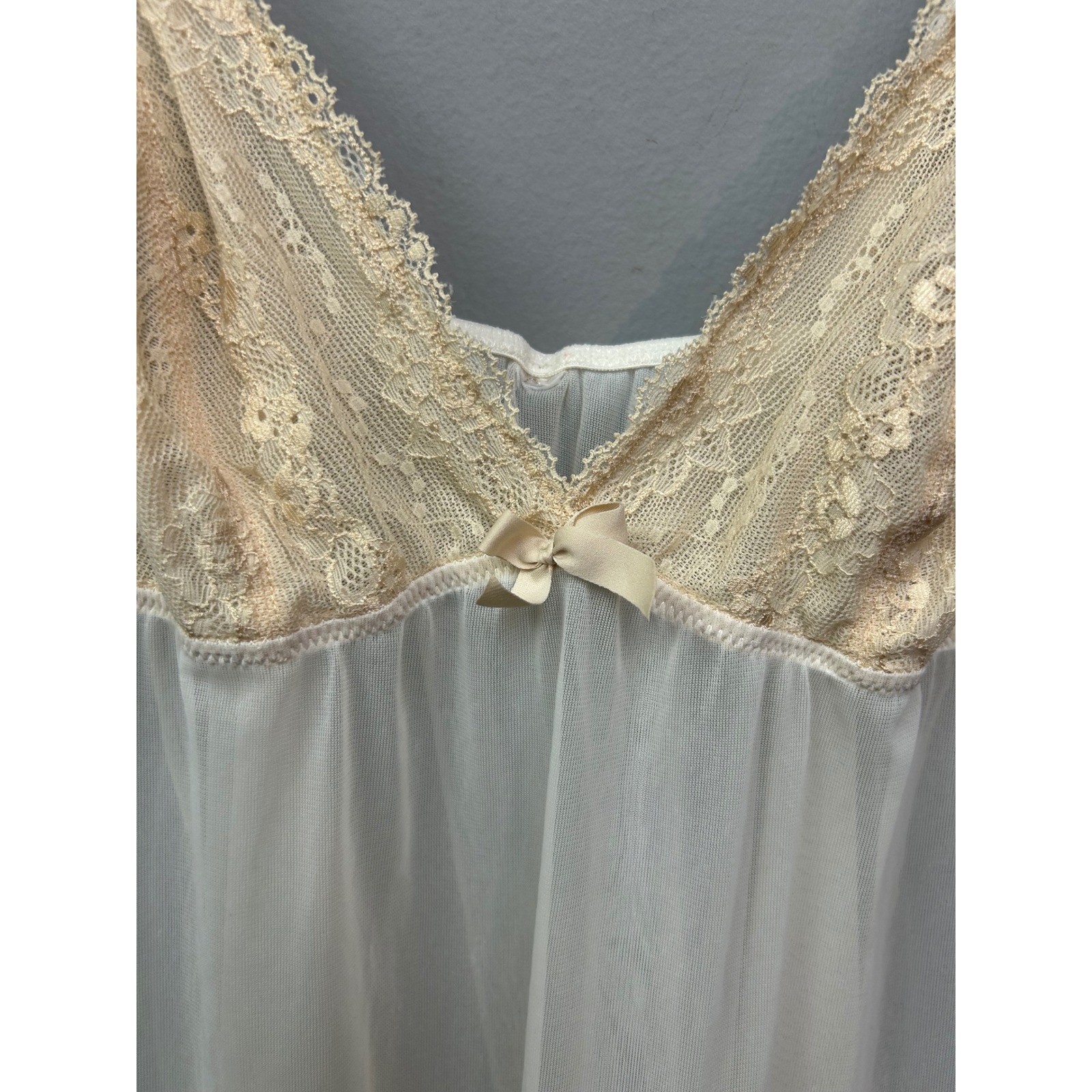 Babydoll Women Small Ivory Cream Lace Trim Sheer Mesh Romantic Chemise