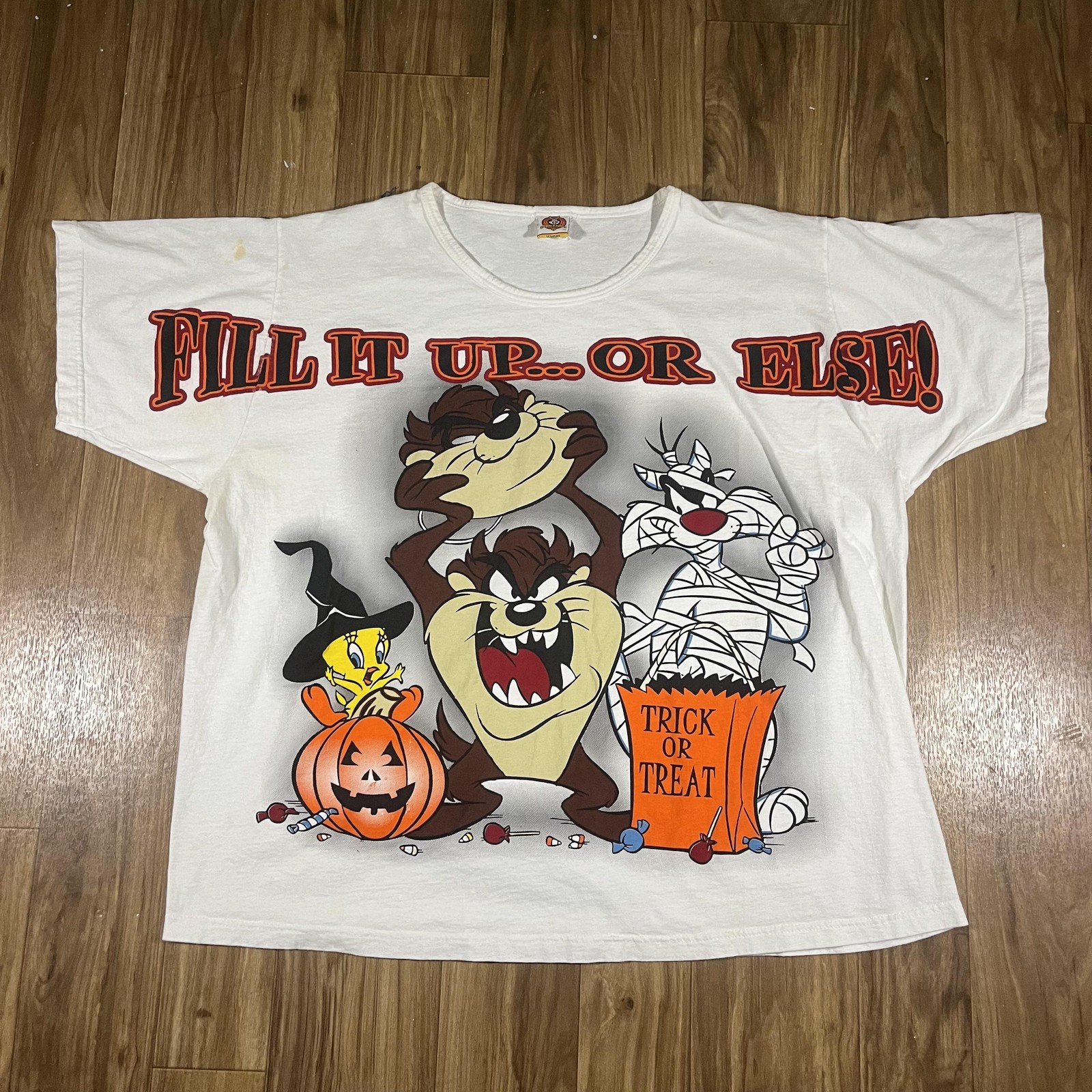 Vintage Looney Tunes Halloween Shirt Womens 26W/28W White Taz Tweety Sylvester