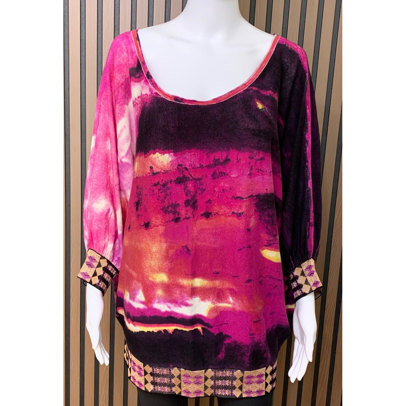 Custo Barcelona Pink Purple Abstract Sunset Dolman Knit Top Large
