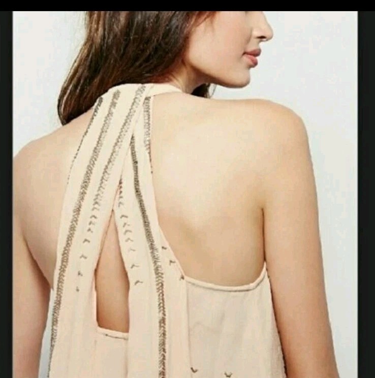 NWT Free People Shimmer and Shine XS Swing Tank Blouse Top Nude Cutout Beaded