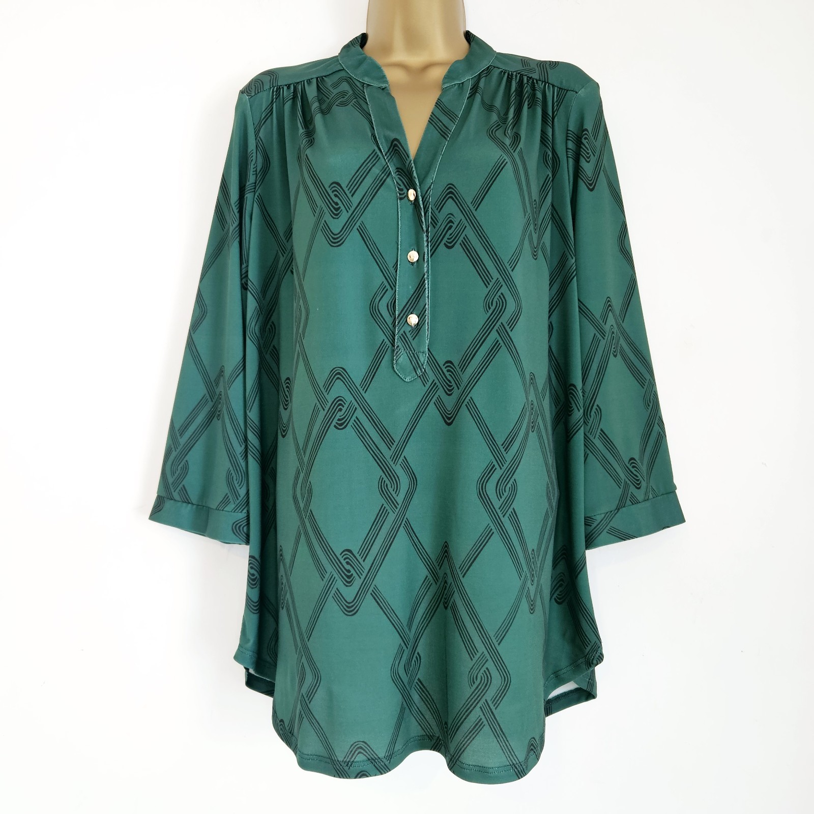 NEW Ex WALLIS 8-22 Metallic Button Front Green Black Printed Blouse Top Shirt