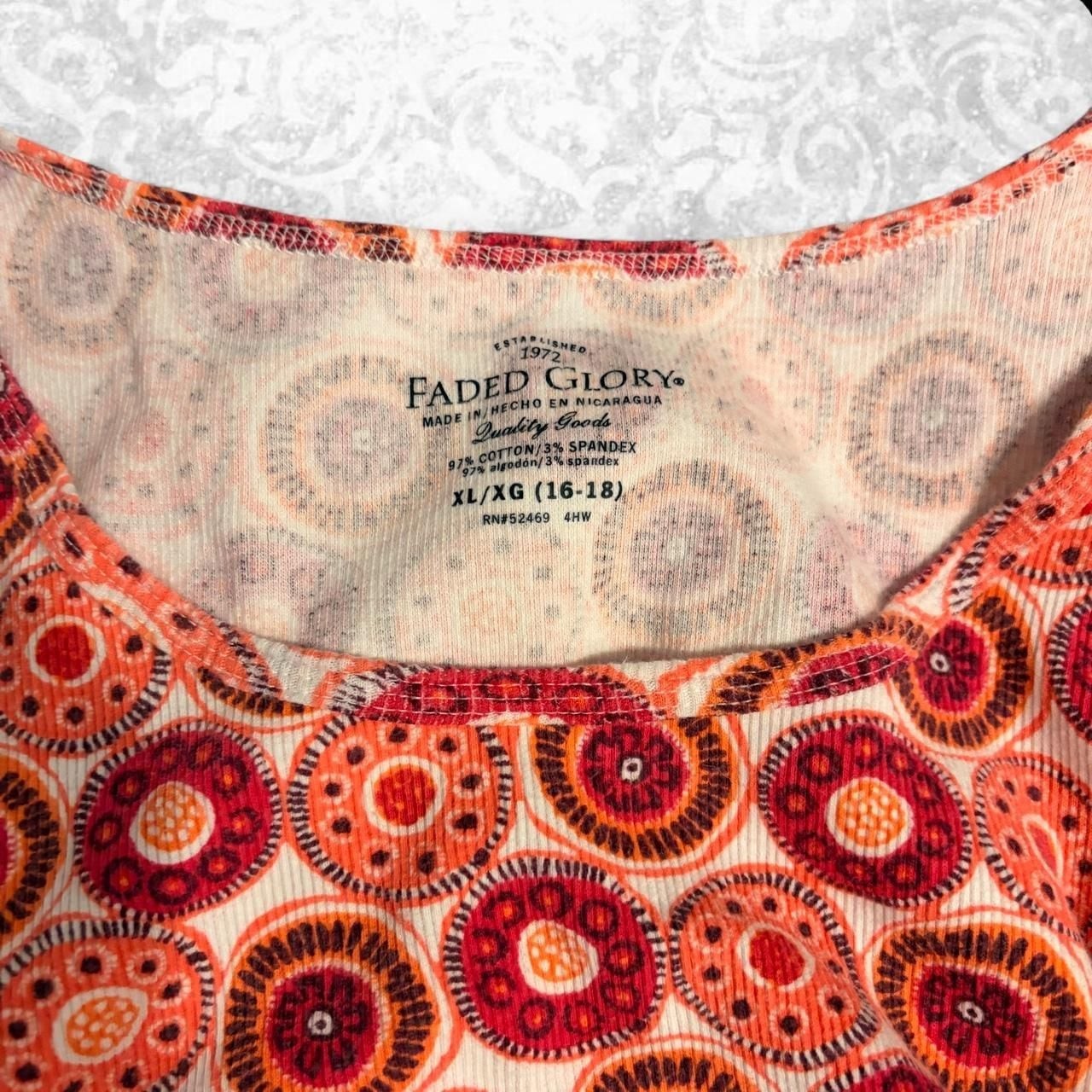 Faded Glory Red Orange Geometric Circle Pattern Tank Top