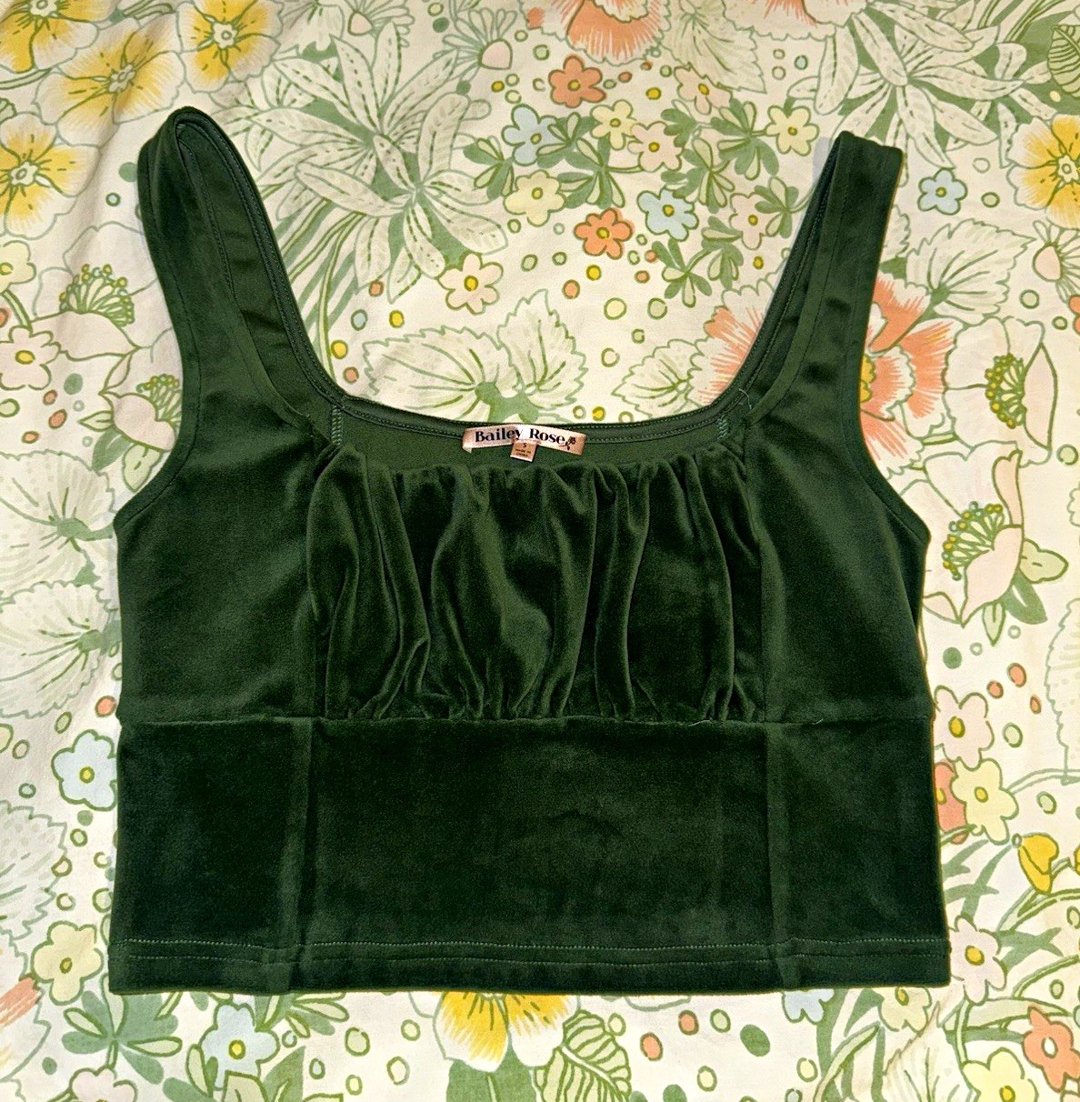 Bailey Rose Emerald Velvet Cropped Tank Top Size S Regular